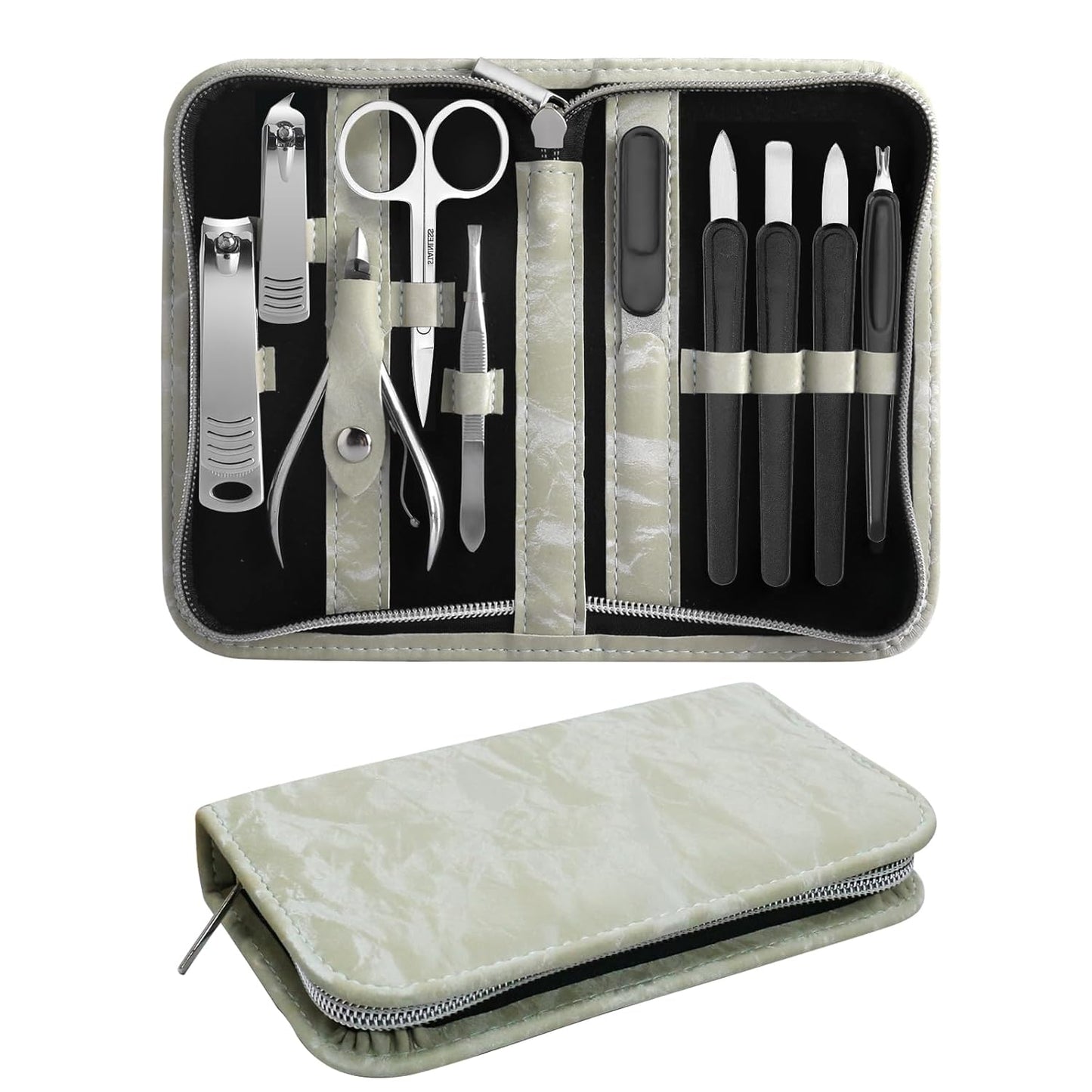 Manicure Pedicure Set, Nail Clipper Set 10-Piece Set Professional Manicure Kit Nail Kit with Portable Travel Case Gift for Men Boyfriend Parent(Light Green)