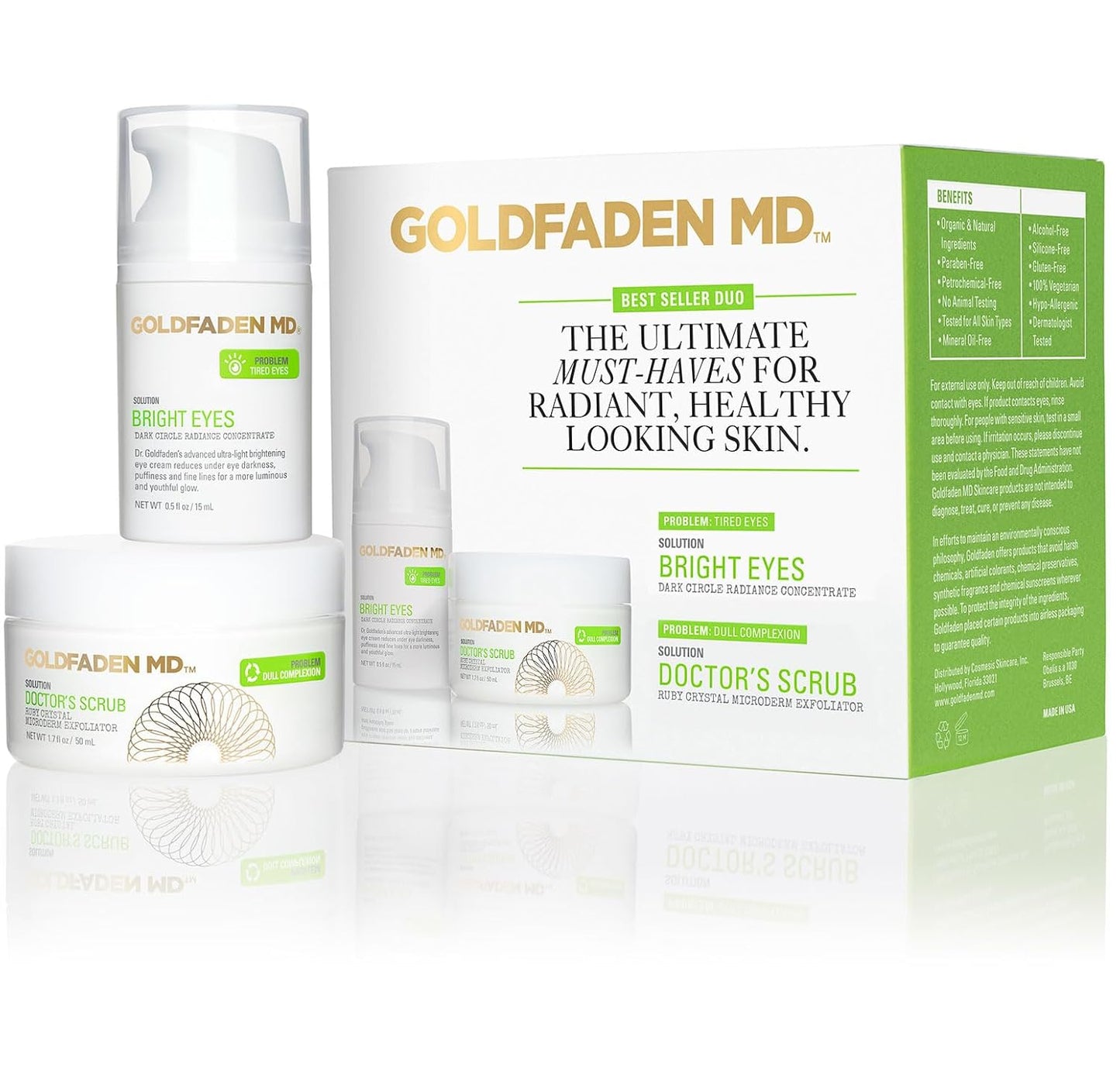GOLDFADEN MD Duo Kit Bright Eyes and Doctors Scrub for Radiant Healthy Looking Skin