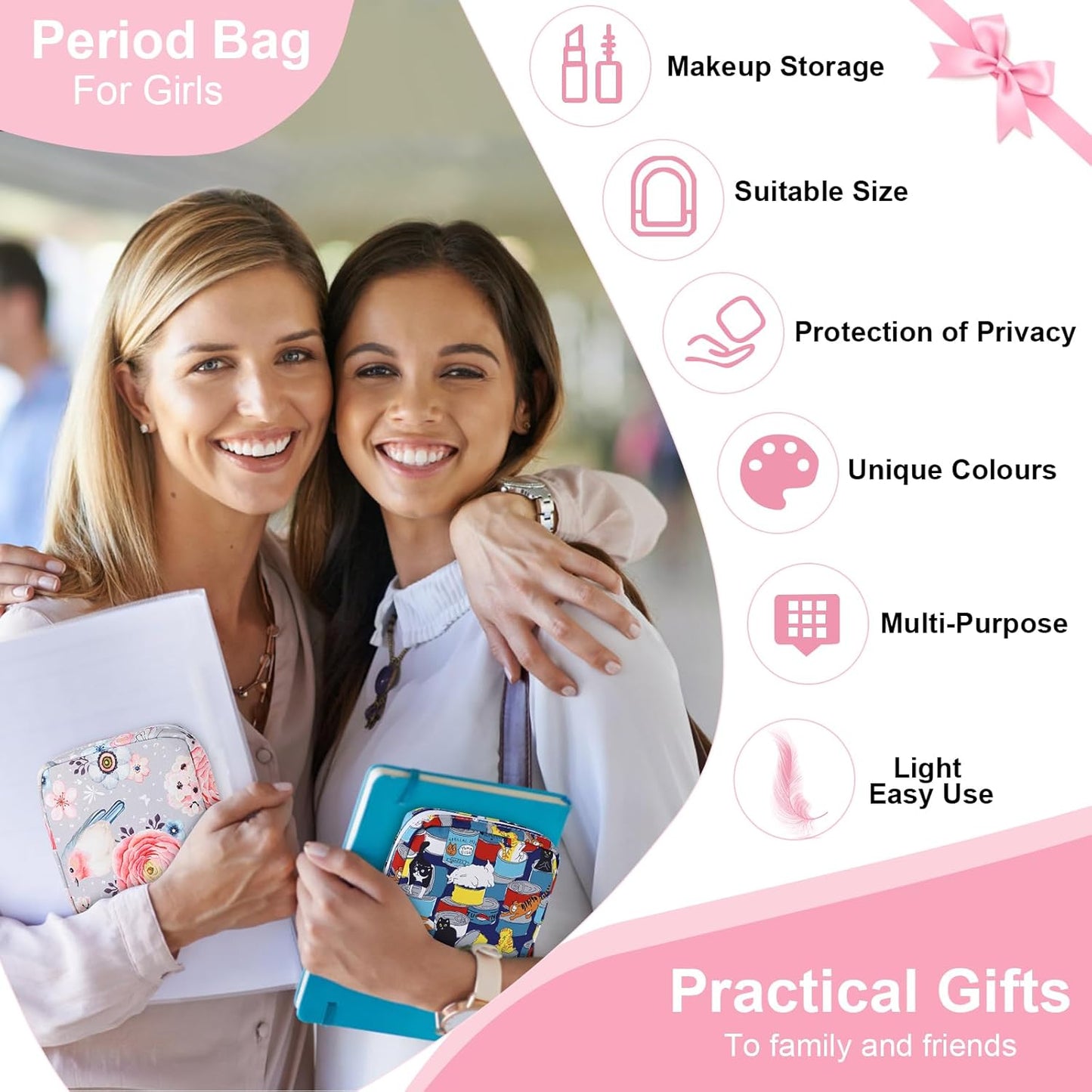 Desing Wish Period Bag Pouch Soft Cloth Sanitary Napkin Storage Bag Portable Menstrual Pad Pouches Tampon Holder for Purse First Period Kit for Girls 9-12 (Playing Cat)
