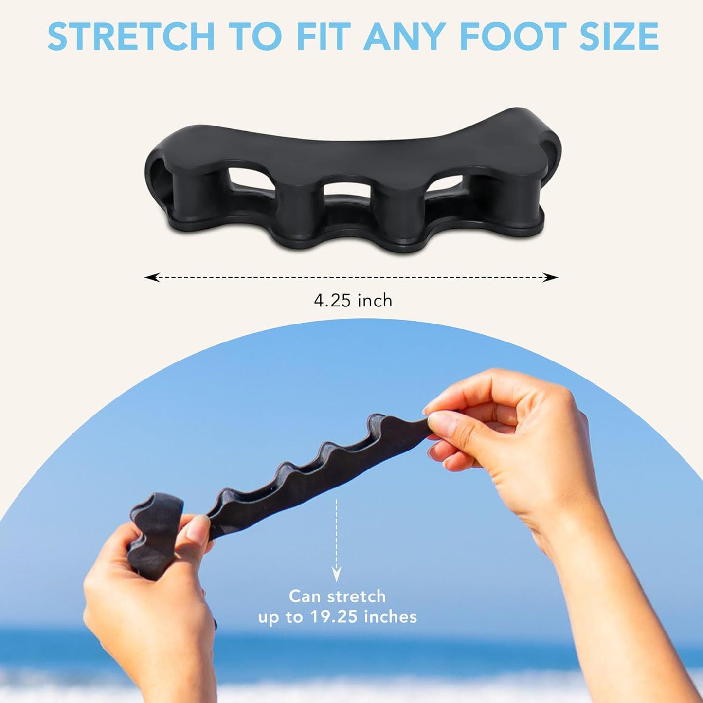 Toe Spacers - for Men and Women - Improve Balance and Align Toes to Their Natural Shape - Bunions, Hammer Toes, Enhanced Athletic Mobility - Toe Separators - Black