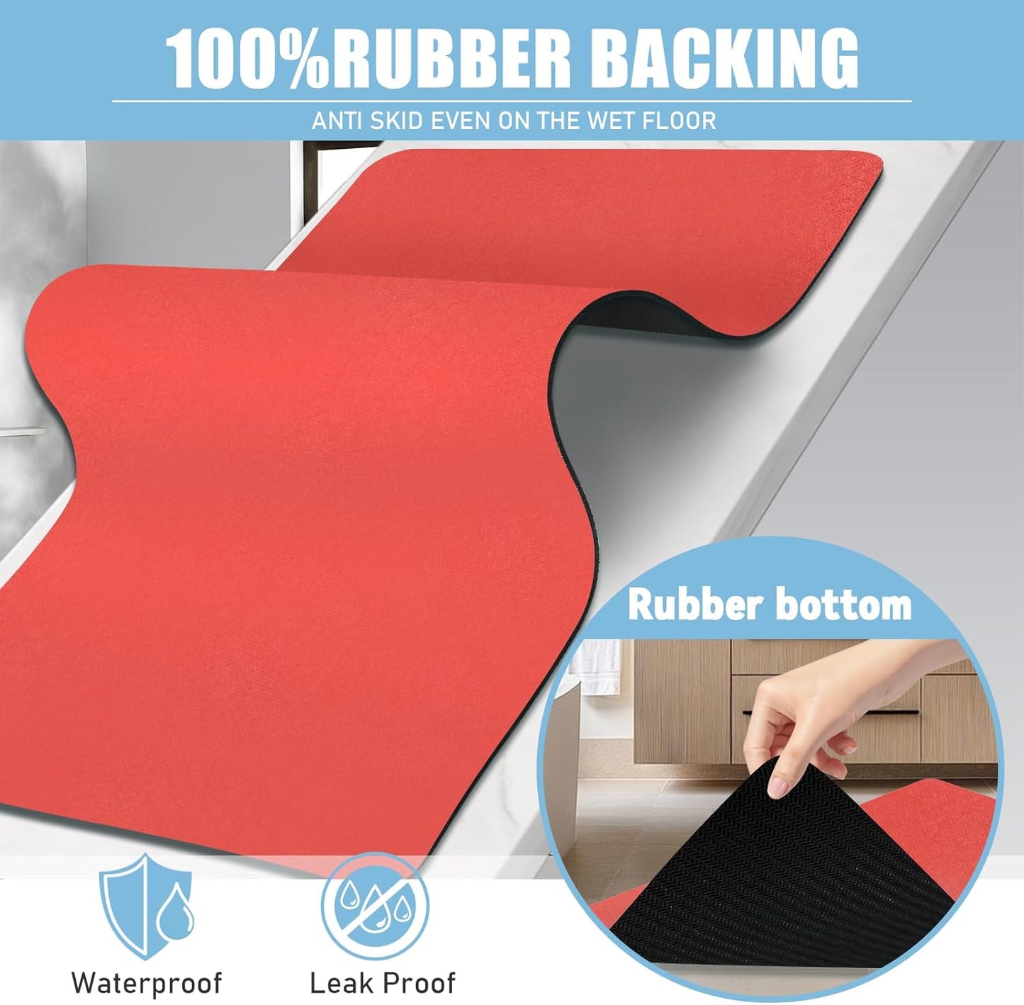 Diatomaceous Earth Bath mat Bathroom Rugs Super Absorbent Quick Dry Non Slip Bath Mat Thin Bathroom Floor Mats Fit Under Door-Shower Rug for in Front of Bathtub Shower, Red, 23.6"x66.9"