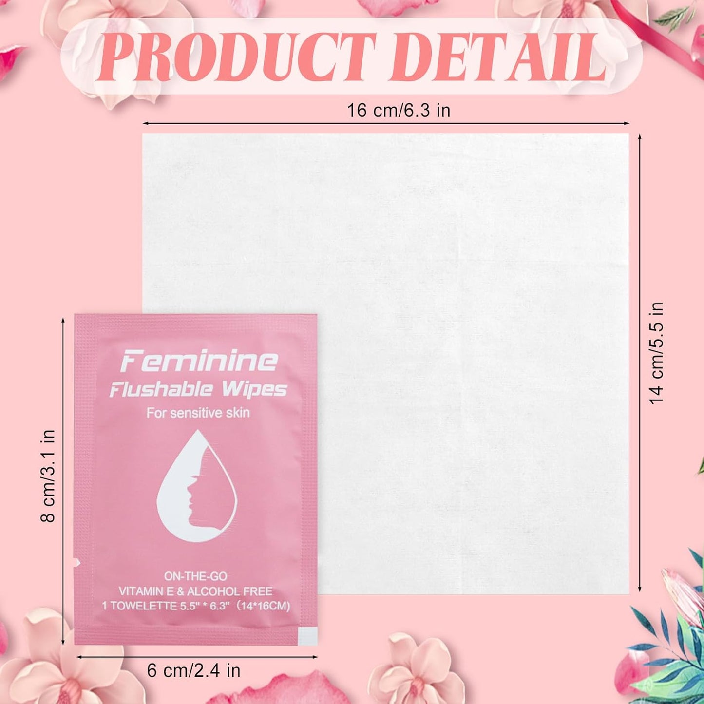 100 Feminine Wipes Flushable Travel Individually Wrapped,Travel Wipes for Women,Feminine Care Wet Wipes Travel Size Vaginal Wipes for Adult, Girl and Homeless