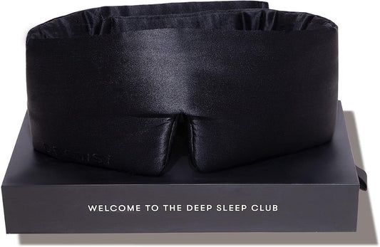 DROWSY Silk Sleep Mask - Face-Hugging, Padded Cocoon for Luxury Sleep in Total Darkness - 100% Pure Mulberry Silk (Black Jade)