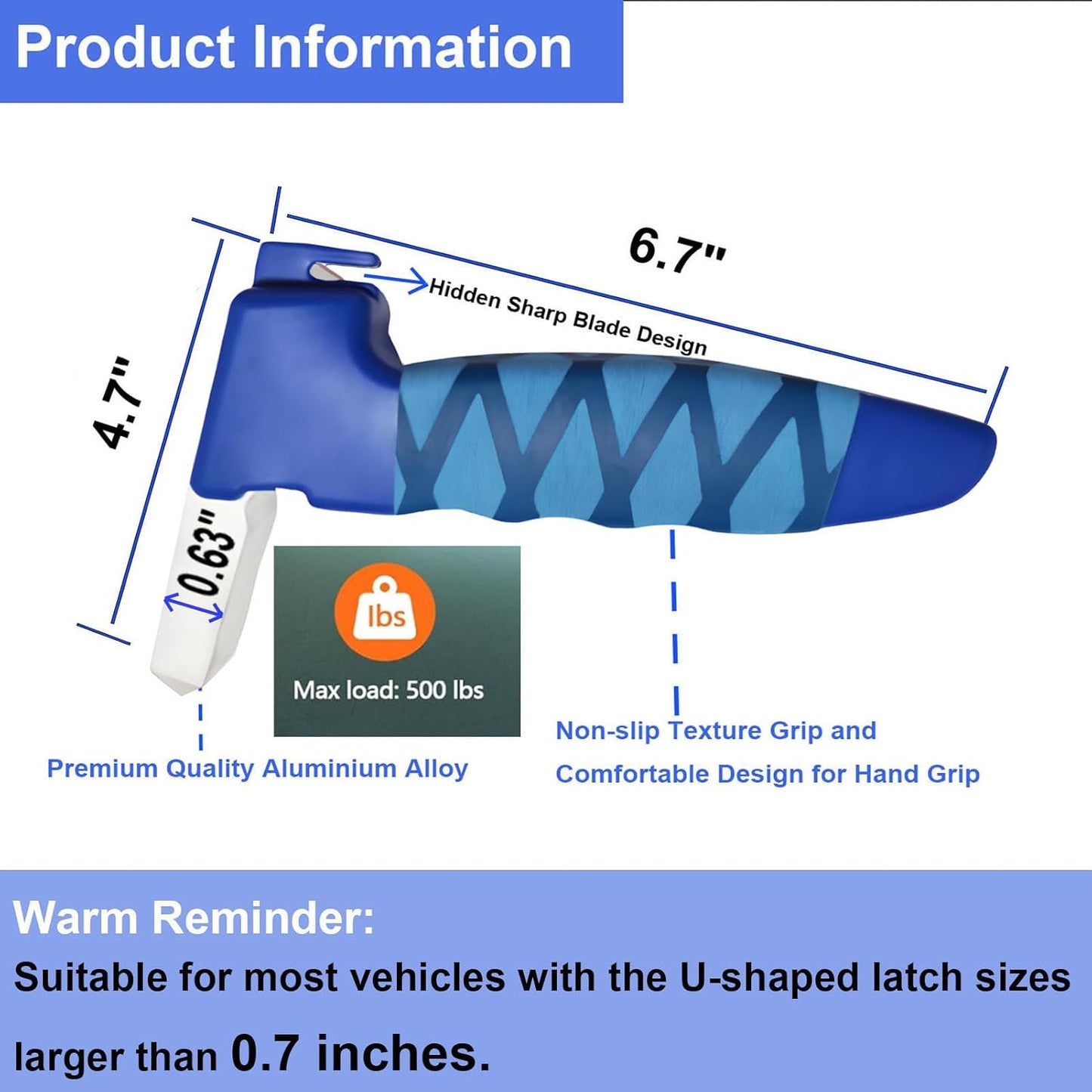 Car Door Handle for Elderly, 3-in-1 Multifunctional Handle Assist, Ultra Grip Mobility Handle for Car, Portable Vehicle Support Door Assist Bar, Max Load 500 Lbs, Anti-Slip Design, Blue