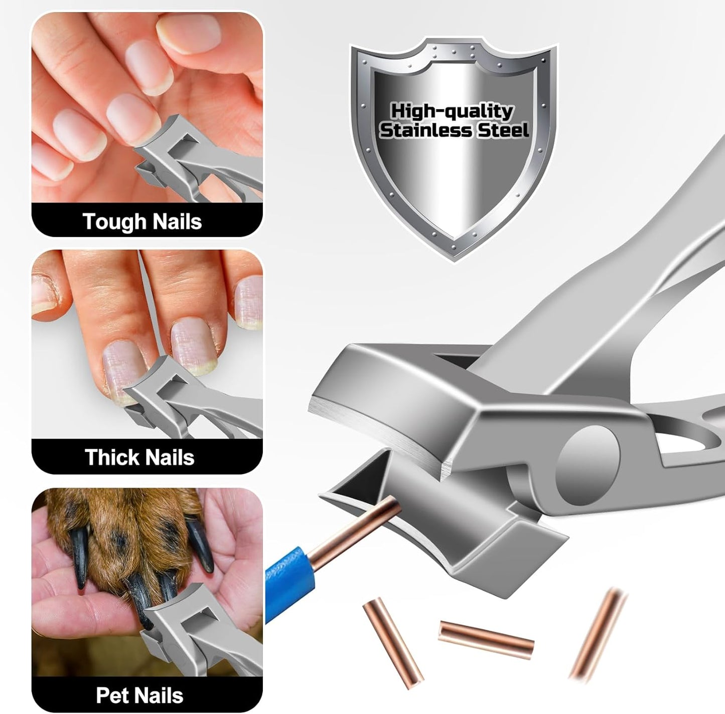 Nail Clippers for Thick Nails - Ultra Sharp, Wide Jaw Opening, Anti-Splash Fingernail and Toenail Clippers with Catcher for Seniors, Men & Women, Silver