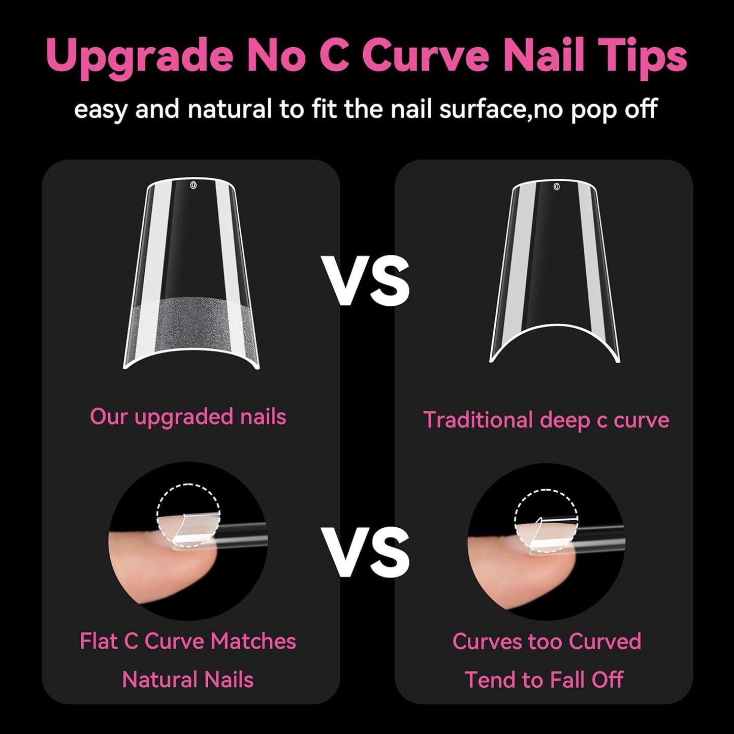 UNA GELLA No C Curve Medium Square Nail Tips 504 Pcs Half Cover Square Gel Nail Tips Pre-file Half Matte Straight Nails Tips Clear Fake Nails For Nail Extension Home DIY Salon with Box