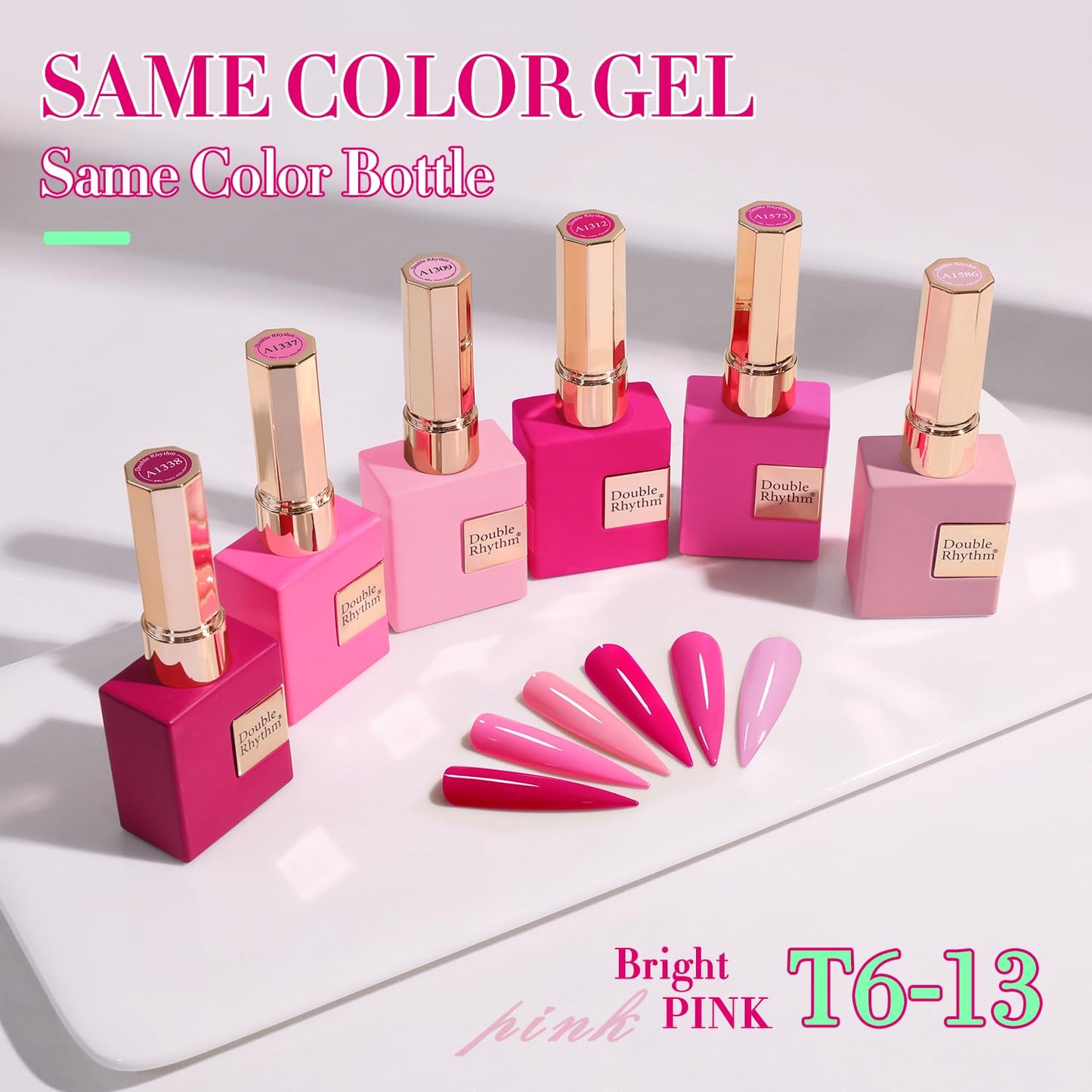 Double Rhythm 6 Pcs 15 ML Gel Polish Set Same Color Same Bottle Soak Off Gel Polish Kit Nail Art Manicure Salon DIY at Home for Women (Bright Neon Light Pink Purple-T6-13)