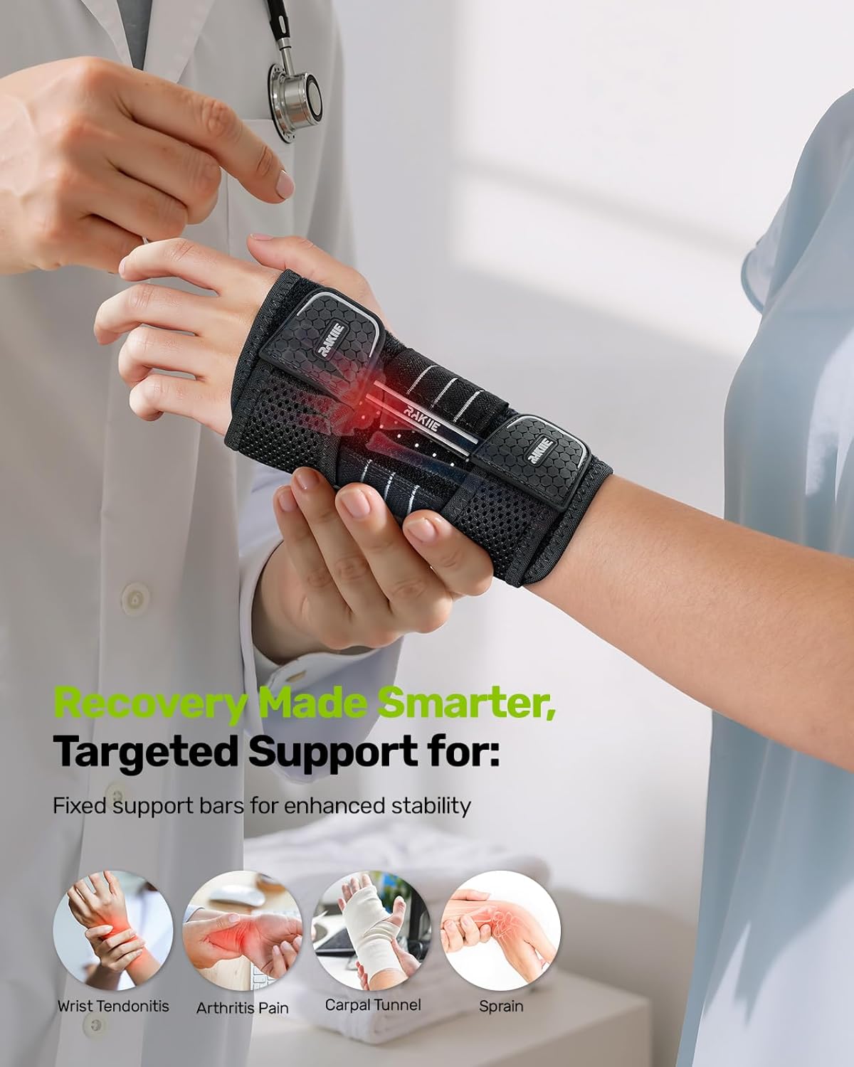 Carpal Tunnel Wrist Brace, Adjustable Night Wrist Support with 3 Metal Splints, Hand Brace for Men Women No Pressure on Thumb, Splint Stabilizer for Work, Gray Left Hand, Size S