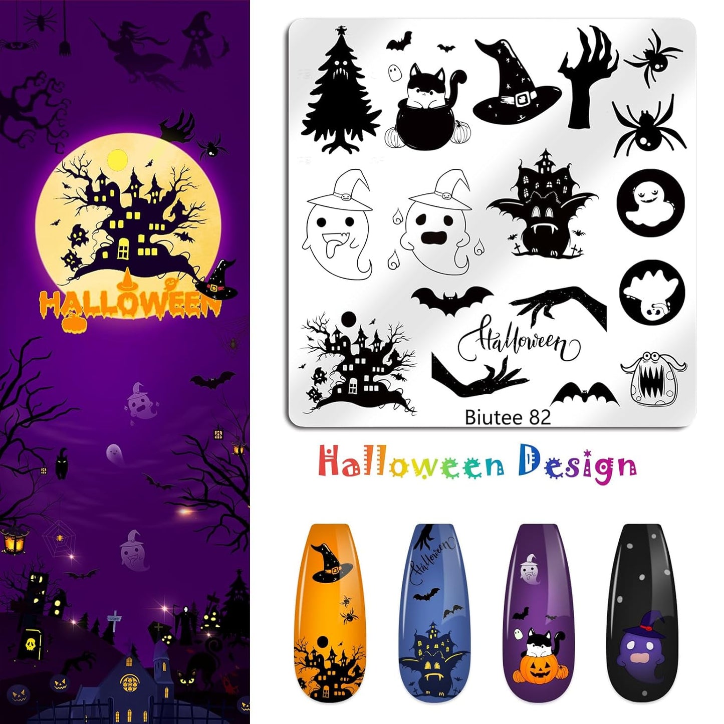 Biutee Nail Stamping Plate 15PCS Nail Stamper Kit Nail Art Stamping Plates Set with Nail Stamper, Scraper & Storage Bag, Nail Stamping Kit Star Bowknot Love Butterfly Leaf Halloween Design Template