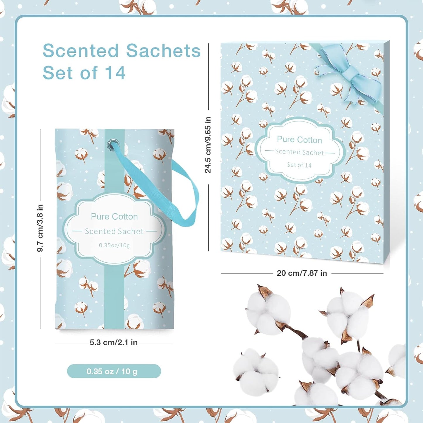 SCENTORINI Sachets for Drawers and Closets, Cotton Scented Bags for Long-Lasting, 14 Pack Home Fragrance Sachet for Closet, Drawer, Wardrobe