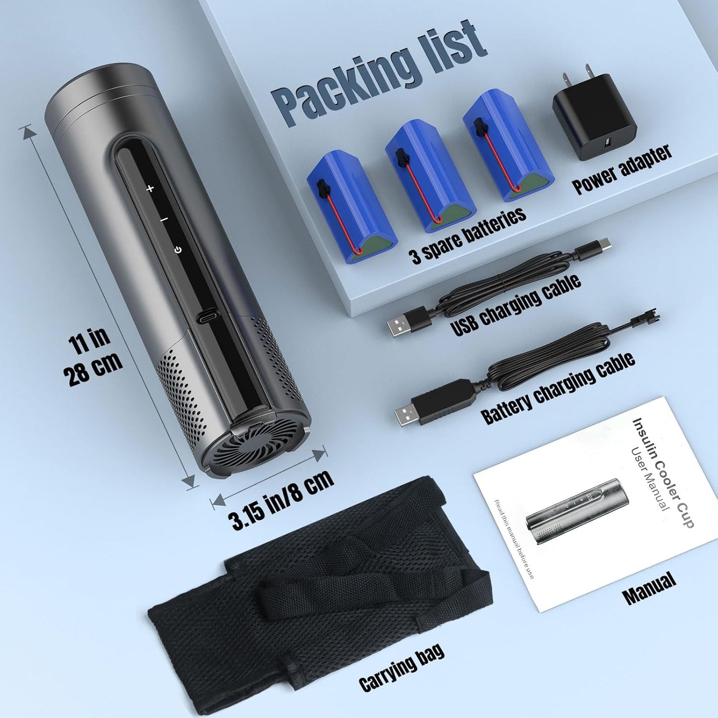 Insulin Cooler Travel Case TSA Approved – Portable Diabetic Medication Cooler with USB Charging & Backup Battery, Keeps Insulin at 0–18°C, Fits 1–7 Pens, for Travel & Daily Use (Titanium Gray)