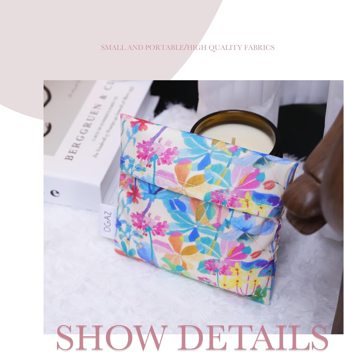 DGAZ Sanitary Napkin Storage Bag, Period Bag for Teen Aged Girls, Portable Period Bag for Panty Liners/Menstrual Cup/Small Tampons，Mini Makeup Bag for Purse(Emerald White)