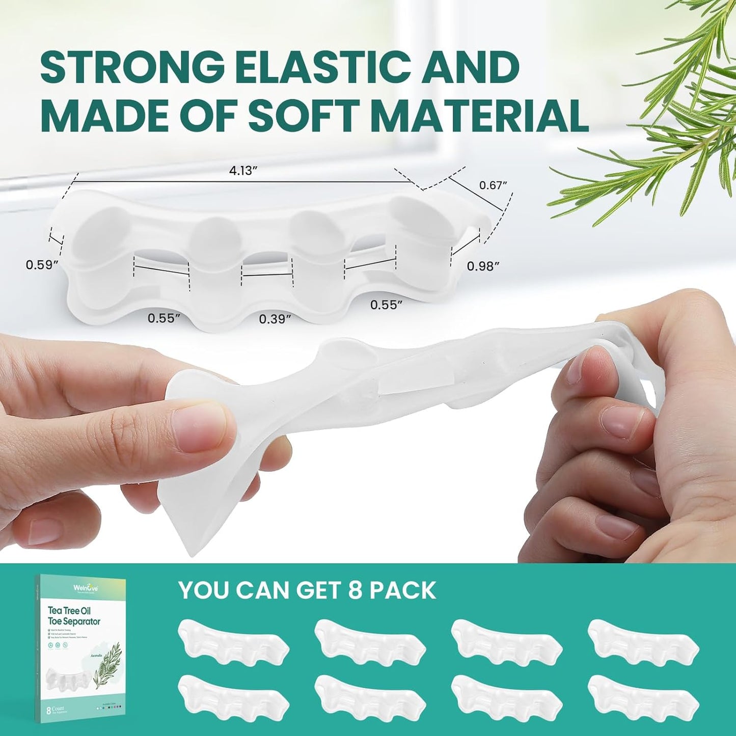 Welnove Toe Spacer Bunion Corrector - 8 Pcs Tea Tree Oil Infused Gel Toe Separator to Restore Hammertoes,Bunion Pads for Women Men, Fits for Yoga Practice