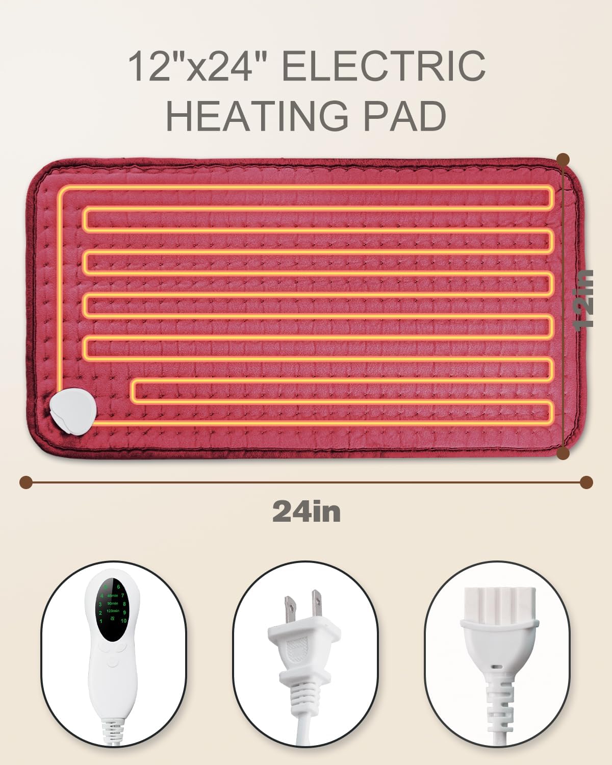 Electric Heating Pad for Period Cramps, LANVA Christmas Gifts for Women Wife Mom Grandma, Heat Pad for Neck and Shoulders and Back Pain Relief, Machine Washable, ETL Certified, 12"x24", Red