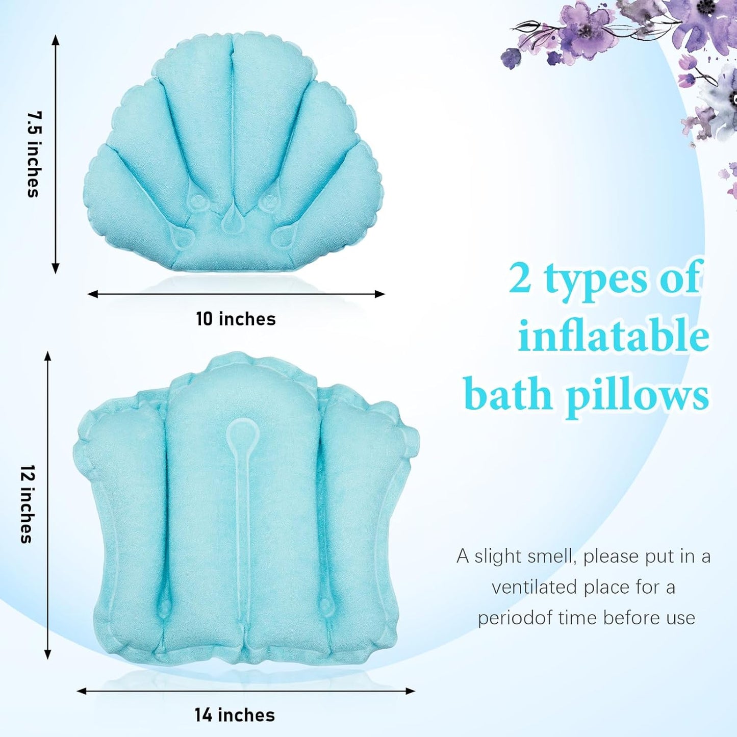 Jetec 2 Pcs Inflatable Bath Pillow with Suction Cup Bathtub Spa Pillow Neck Support Supplies Shell-Shaped Soft Inflatable Cushion Large Small Size Fits All Tub Pool Bath and Bathroom(Blue)