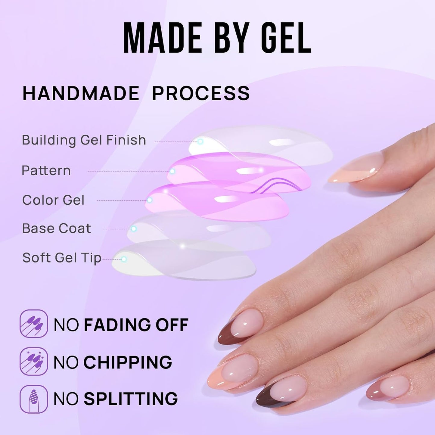 BTArtbox French Tip Press On Nails, Short Almond Supremely Fit & Natural Glue On Nails with Nail Glue, Reusable Stick On Nails in 16 Sizes - 30 Soft Gel Fake Nails Kit, Morning Coffee