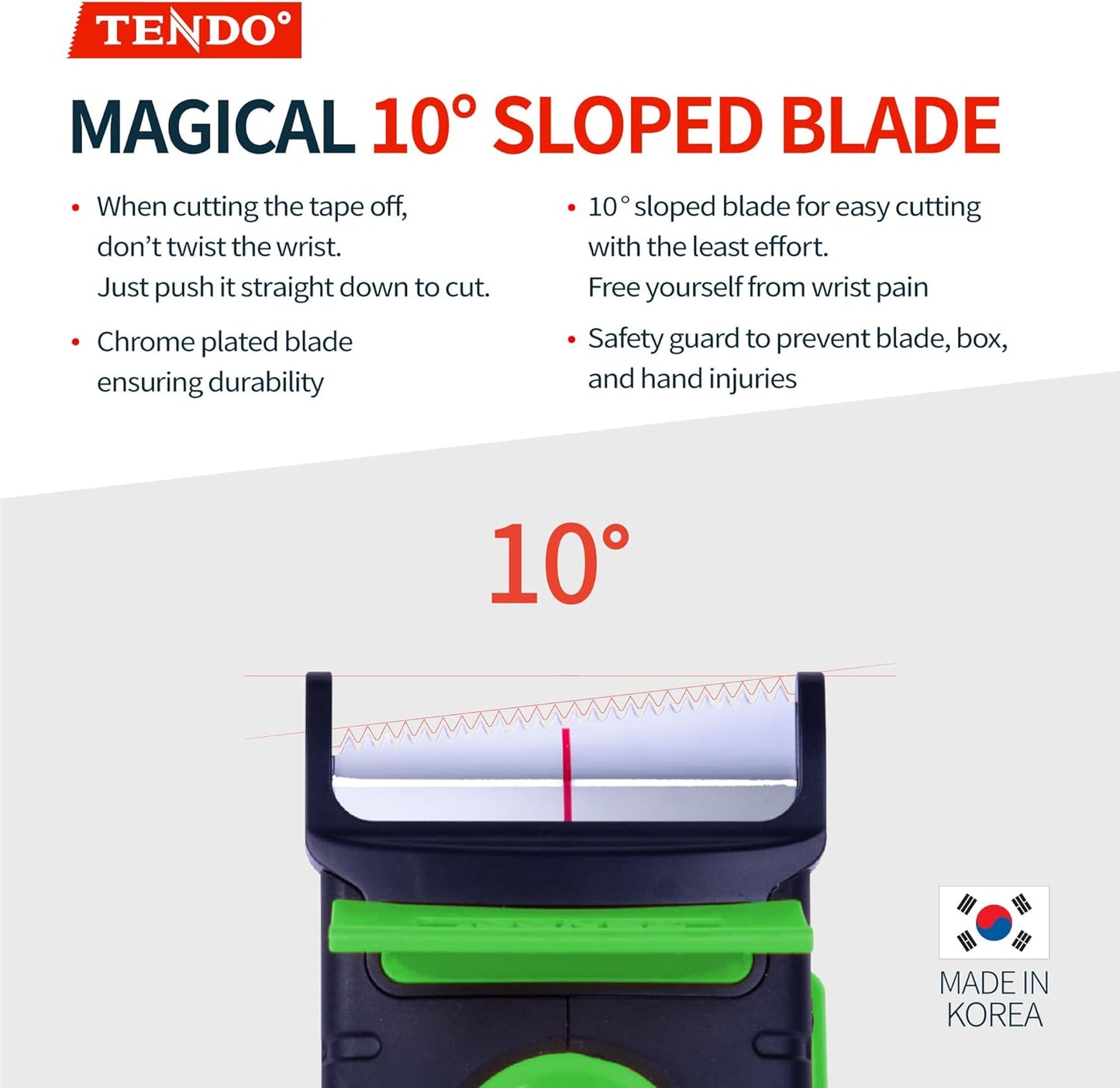 Heavy Duty Shipping Tape Dispenser: TENDO° Premium Line – Reusable, Replaceable, Eco-Friendly 2’’ Master Piece Dispenser for Pros with Patented 10° Sloped Chromium Blades - P-2200 (4th Gen.)_Green