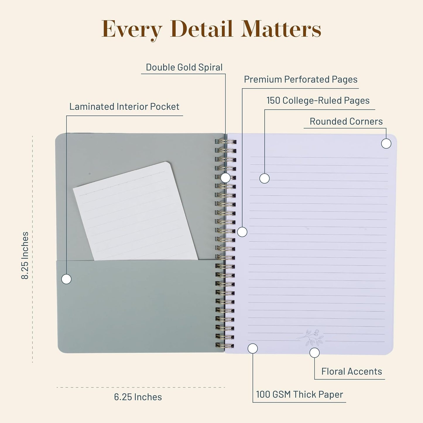 Happy Hoos® Aesthetic Spiral Notebook - 6.25" x 8.25" College Ruled Journal Notebook - Hard Cover Writing Journal for Work, School, Travel, More - Floral Notebook 8 Seasonal Designs (Fall Foliage)