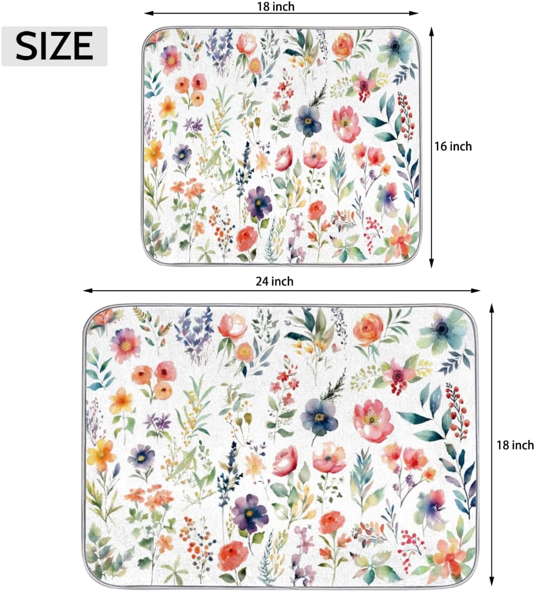 Hexteria Microfiber Absorbent Dish Draining Mat, Floral Dish Drying Mat for Kitchen Counter Washable Drainer Rack Pad, Vintage Floral