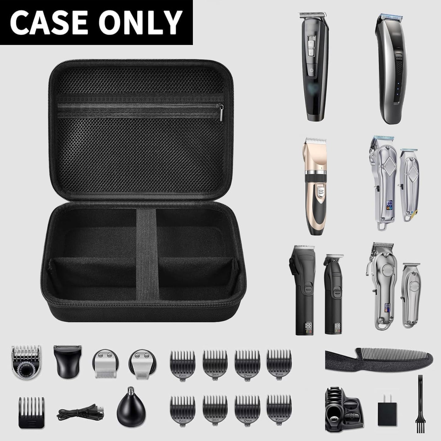 Case for Hatteker/for oneisall/for Ufre/for Limural Hair Clipper, Beard Trimmer Organizer Box for Men Hair Cordless Precision Shaver, with Inner Net Bag for Grooming Kit - Large(Case Only)