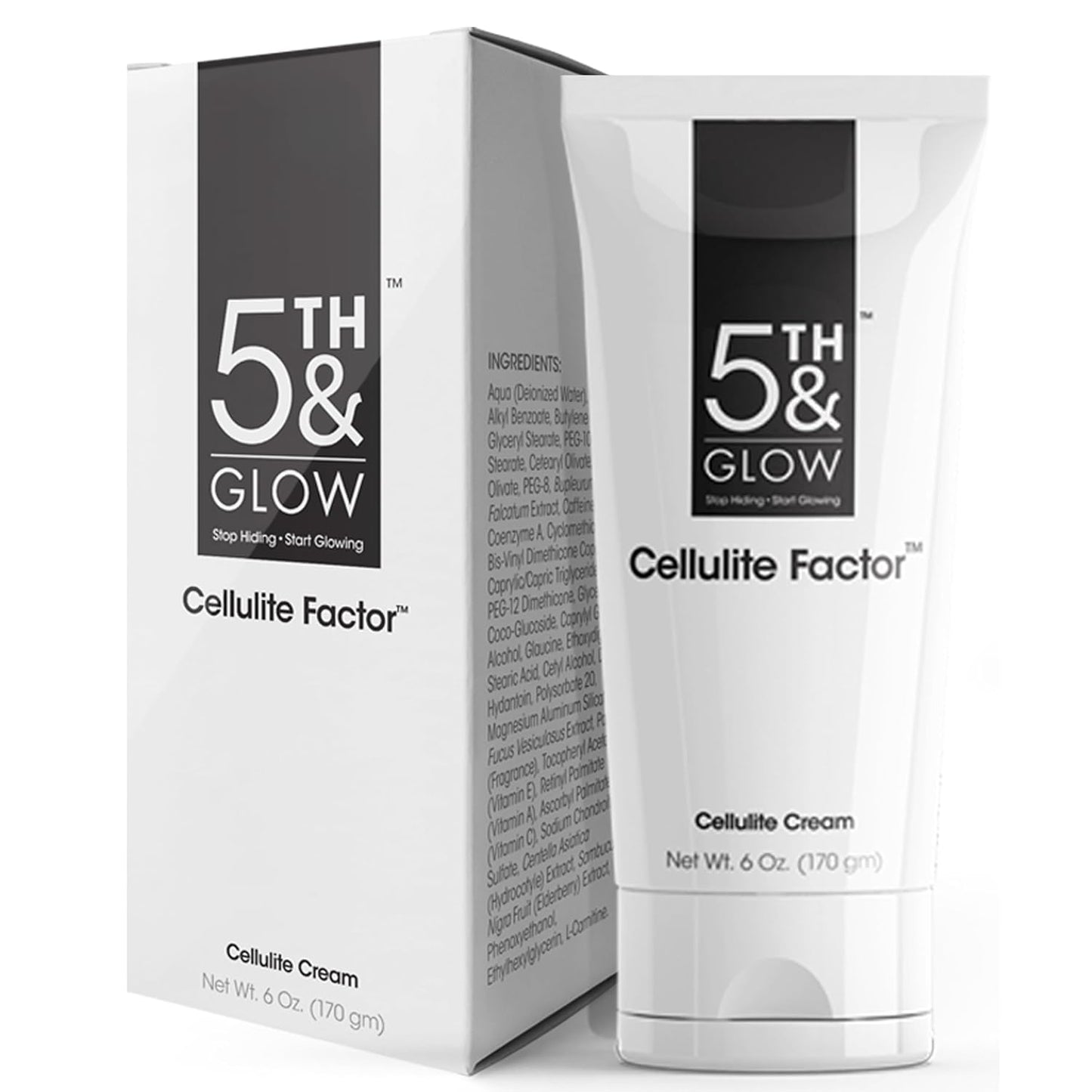 5th & Glow Cellulite Factor - Skin Tightening Cream for Body, Thighs, Legs & Butt - Skin Firming Anti-Cellulite Lotion for Smoother Skin & Stomach - 6 oz