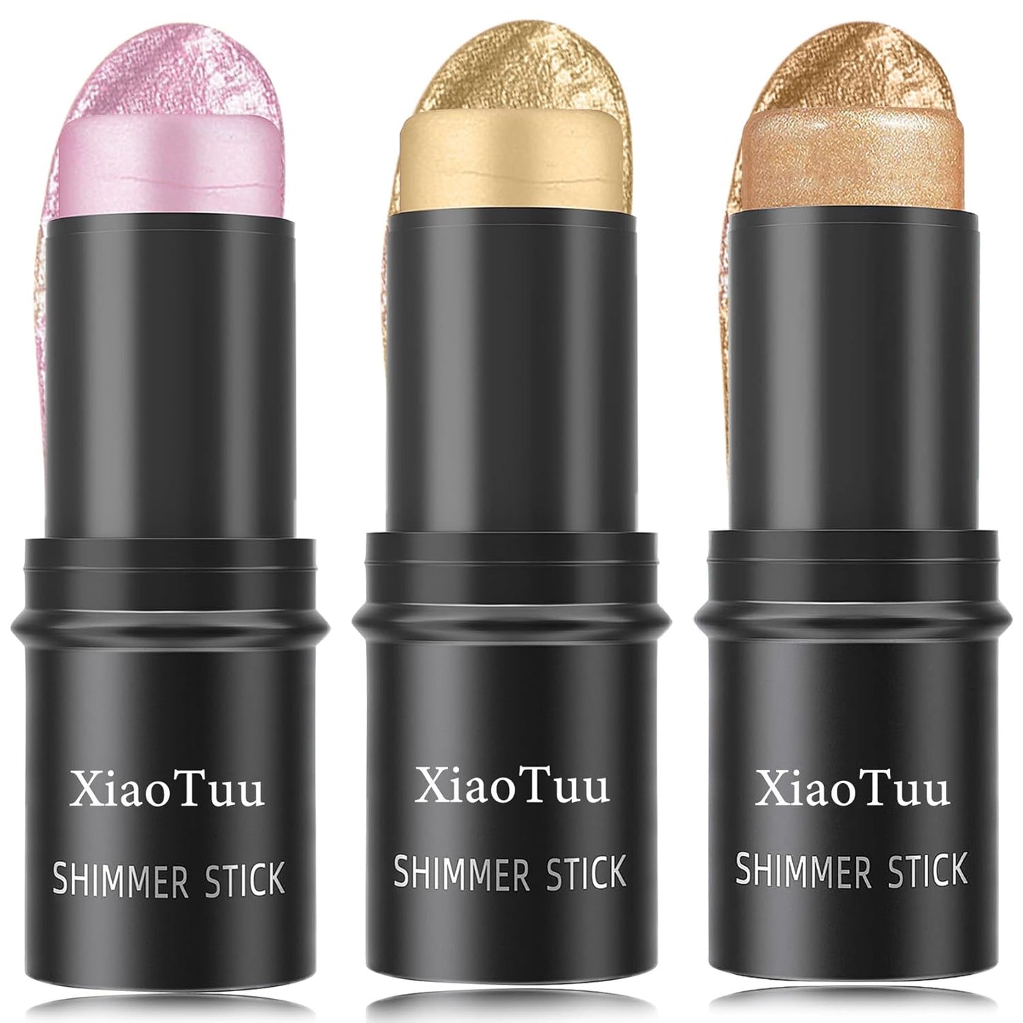 3 Pcs Highlight Cream Contour Sticks Set,Shimmer Stick Long Lasting Non-greasy Contour Bronzer Stick,Lightweight Concealer Waterproof Face Contouring Makeup Pen for Women(01#,02#,03#)