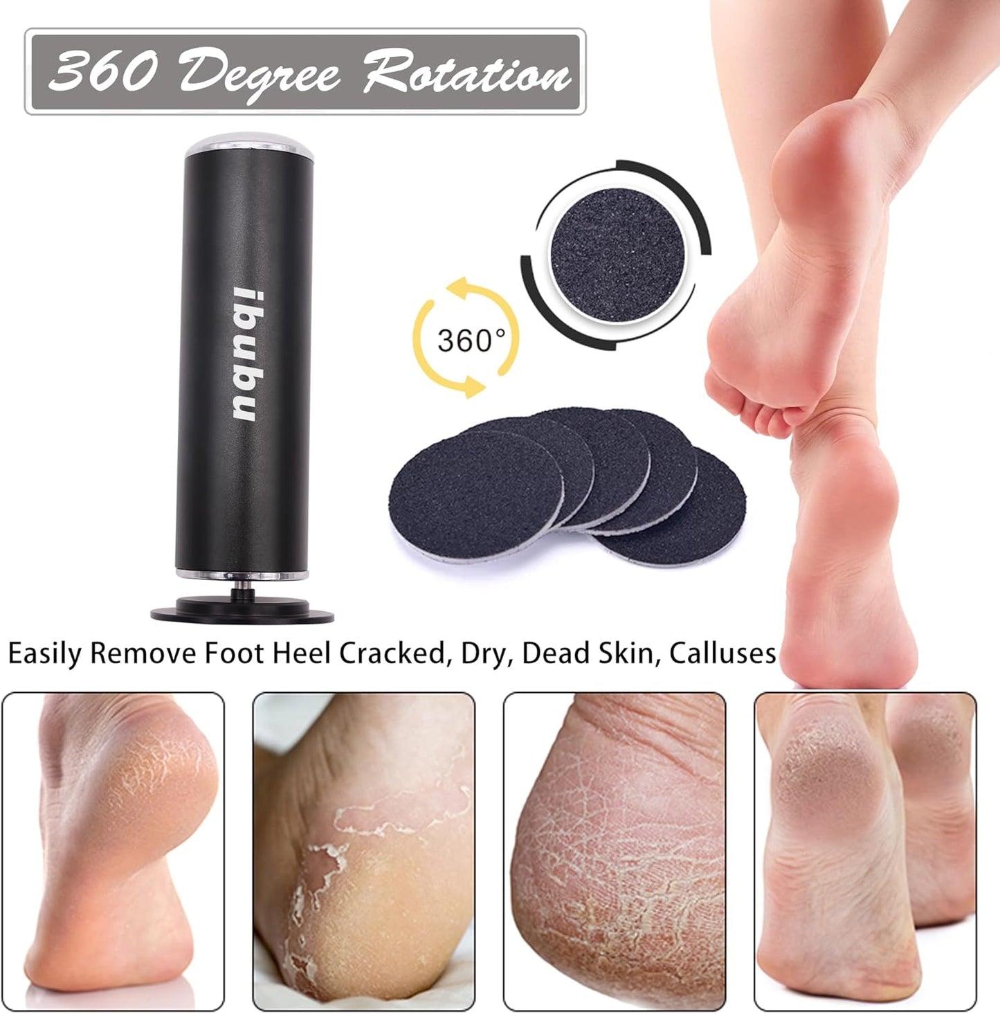 Electric Feet Callus Remover Professional Powerful Foot File Pedicure Grinder Sanders with 60PCS Replacement Sandpaper Discs Heel Scraper for Dead Dry Crack Skin Calluses Speed Adjustable Black