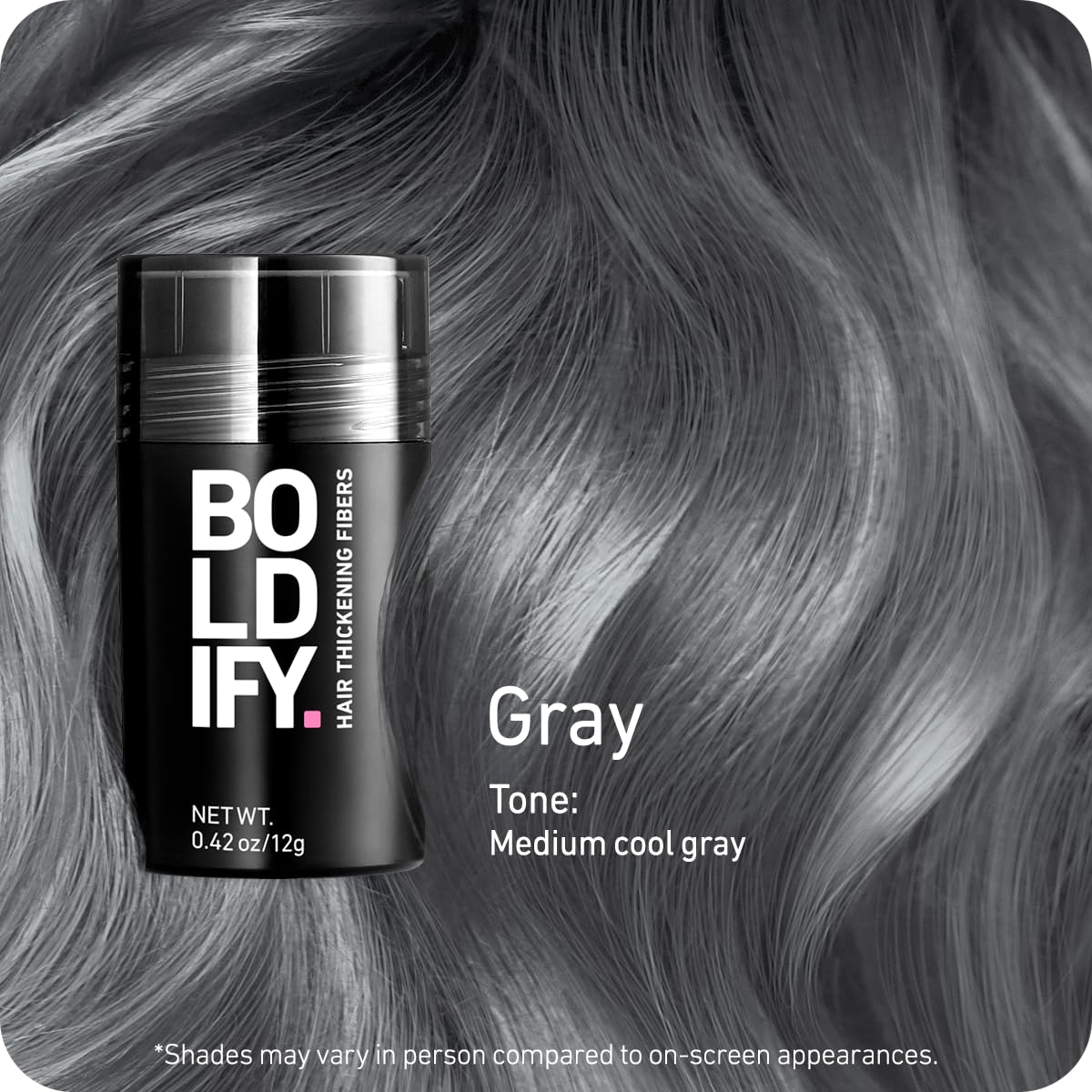 BOLDIFY Hair Fibers (12g) - Fill In Thinning and Fine Hair for an Instantly Fuller, Thicker Look - 14 Shades for Women & Men - Gray
