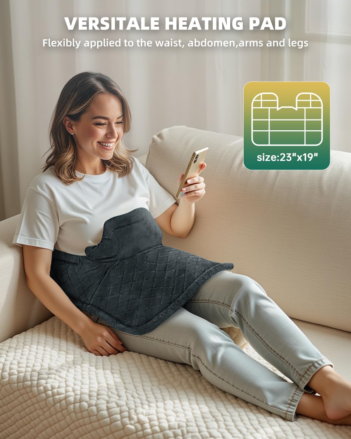 Graphene-Infused Heating Pad for Neck and Shoulders and Back Pain Relief,Upgraded Weighted 3X Deeper Heat Therapy Wrap with 6 Temperature Settings & 4 Auto-Off Timers,Large Heated Wrap, 23"x19"