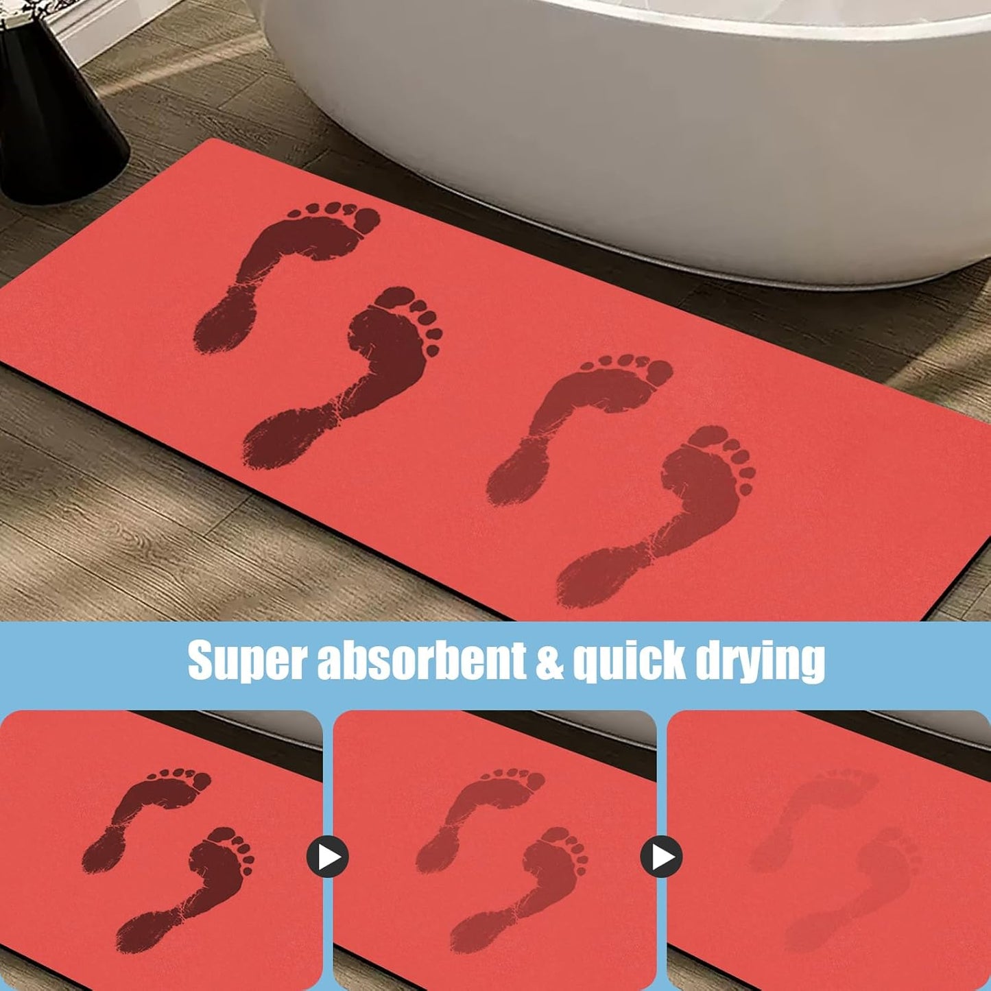 Diatomaceous Earth Bath mat Bathroom Rugs Super Absorbent Quick Dry Non Slip Bath Mat Thin Bathroom Floor Mats Fit Under Door-Shower Rug for in Front of Bathtub Shower, Red, 23.6"x47.2"