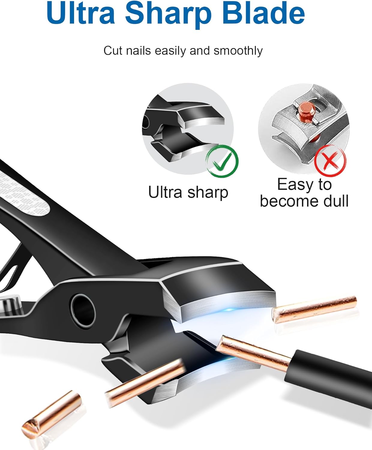 Toenail Clippers for Thick Nails & Ingrown Nails, Slanted Curved Nail Clipper with Catcher, Heavy Duty Large 20MM Wide Jaw Opening Toe Nail Clipper for Seniors, Men (Black)