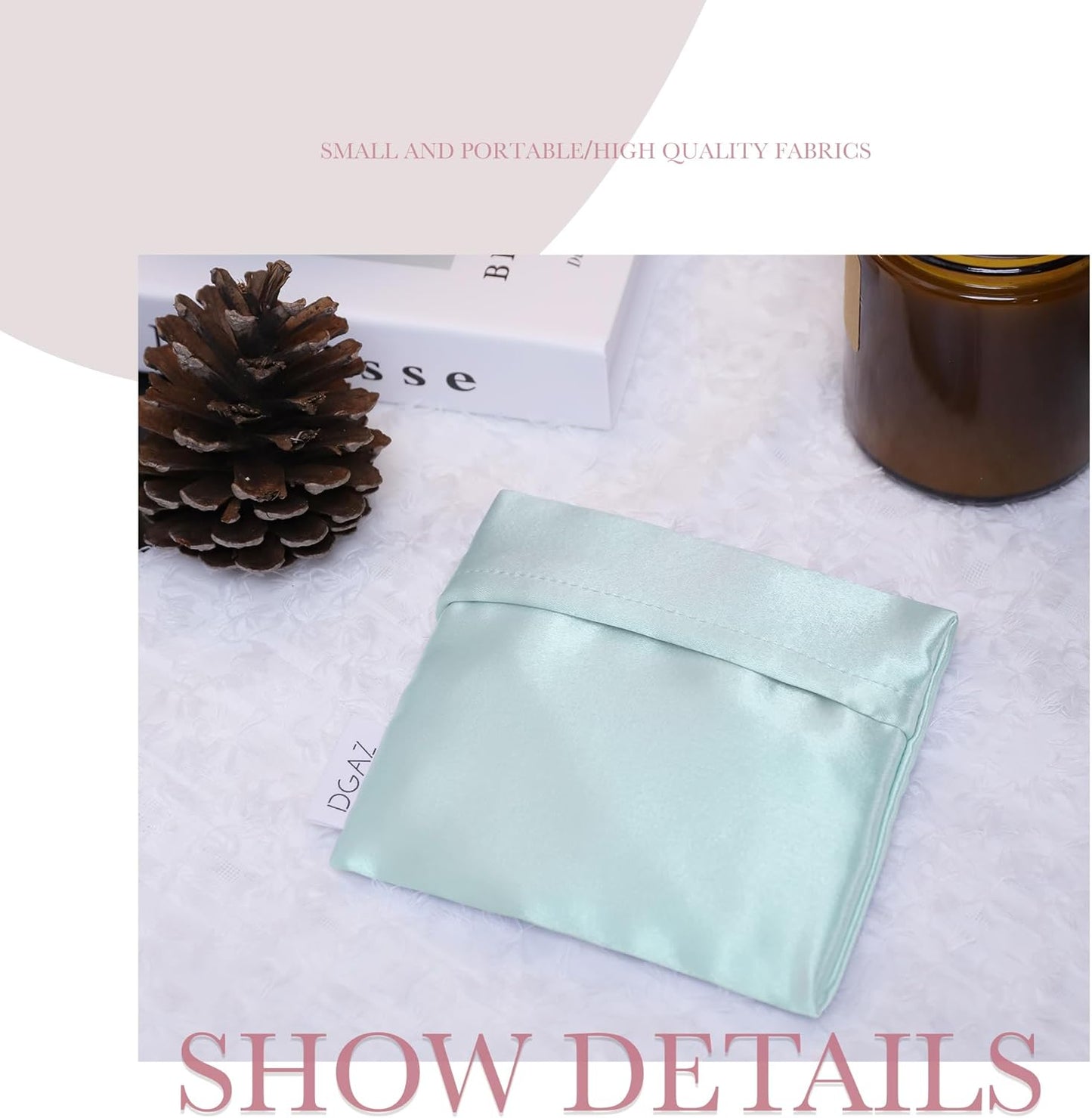 DGAZ silk Sanitary Napkin Storage Bag, Period Bags for Teen Aged Girls, Portable for Panty Liners/Menstrual Cup/Small Tampons，Mini Makeup Bags for Purse(Vert Deau)