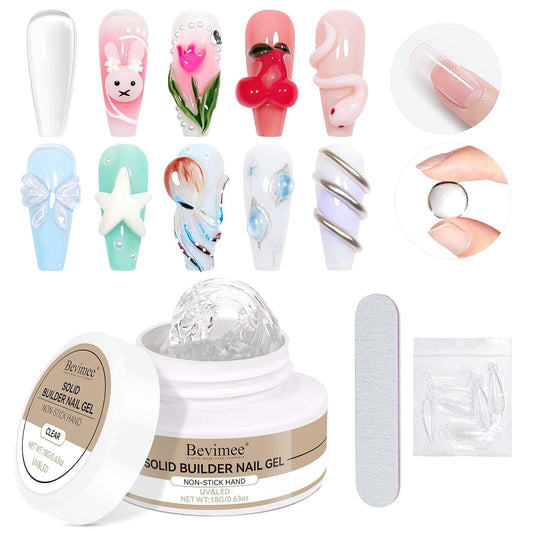 Solid Builder Gel For Nails, White 3D Nail Art Hard Gel For Nails 18g Non-Sticky Hand Molding Carving For Nail Sculpting Extension Salon DIY At Home