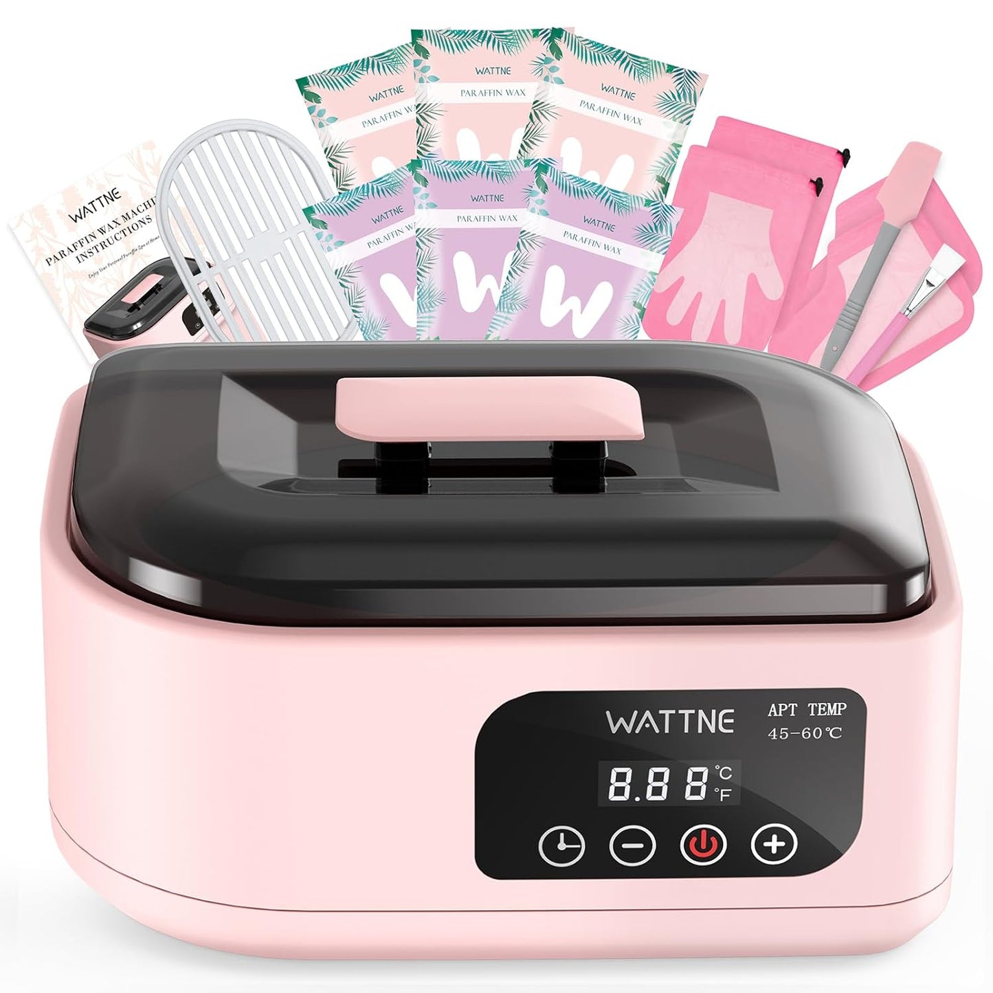 Wattne Paraffin Wax Machine for Hands & Feet – Paraffin Wax Warmer Moisturizing Kit with Auto-Timer & Precision Temperature Control, Paraffin Wax Bath for Arthritis, Dry Skin Care, Home Spa-Pink