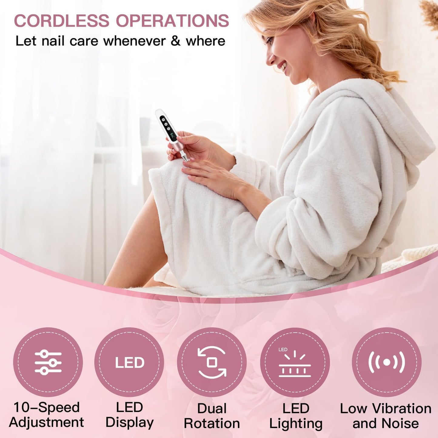 4 Pack Digital Nail Grinder 9-in-1 Set - LCD Display Adjustable Speed for Nail Shaping, Buffing & Polishing - Cordless Rechargeable Manicure Pedicure Tool with 100 Sanding Bands