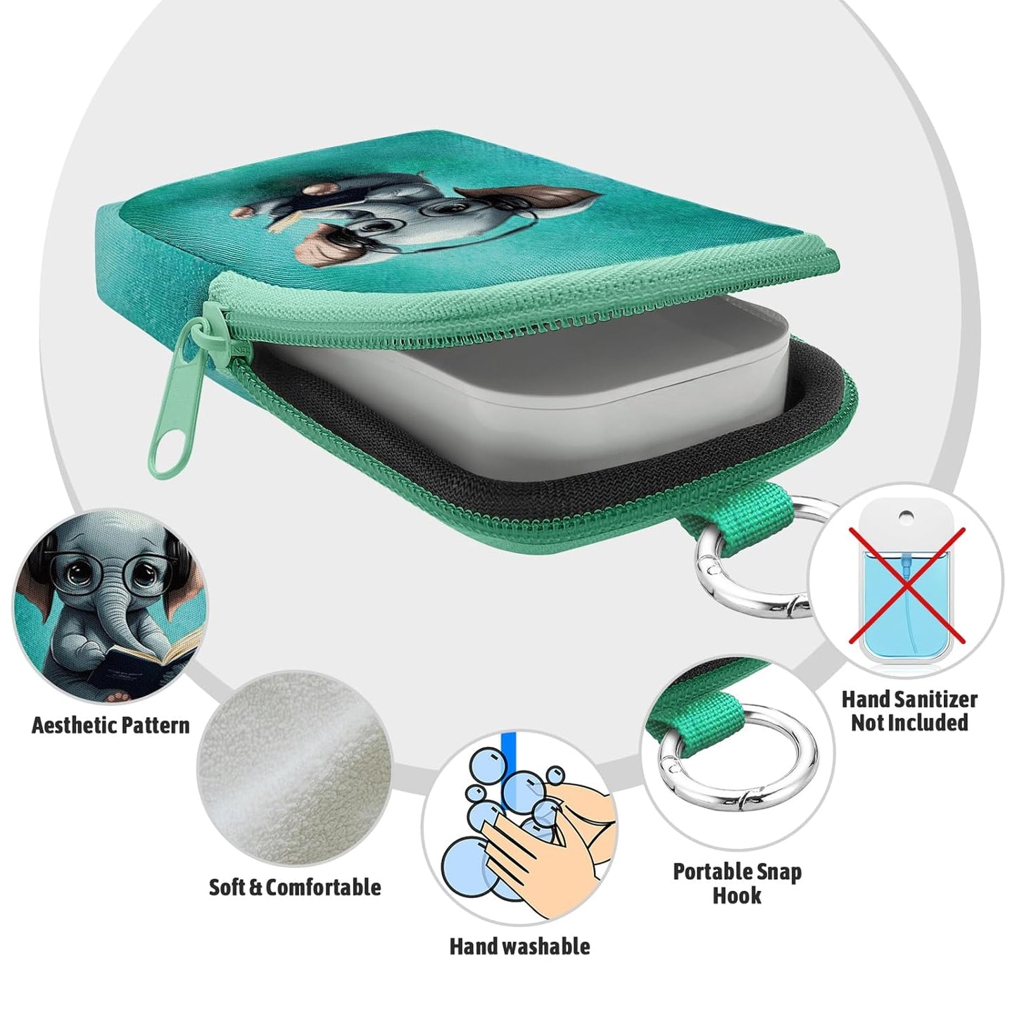 Elephant Hand Sanitizer Spray Case, Cute Hand Sanitizer Holder Zippered Pouch, Fashion Accessory with Snap Hook for Glow Mist and Power Mist 1FL OZ