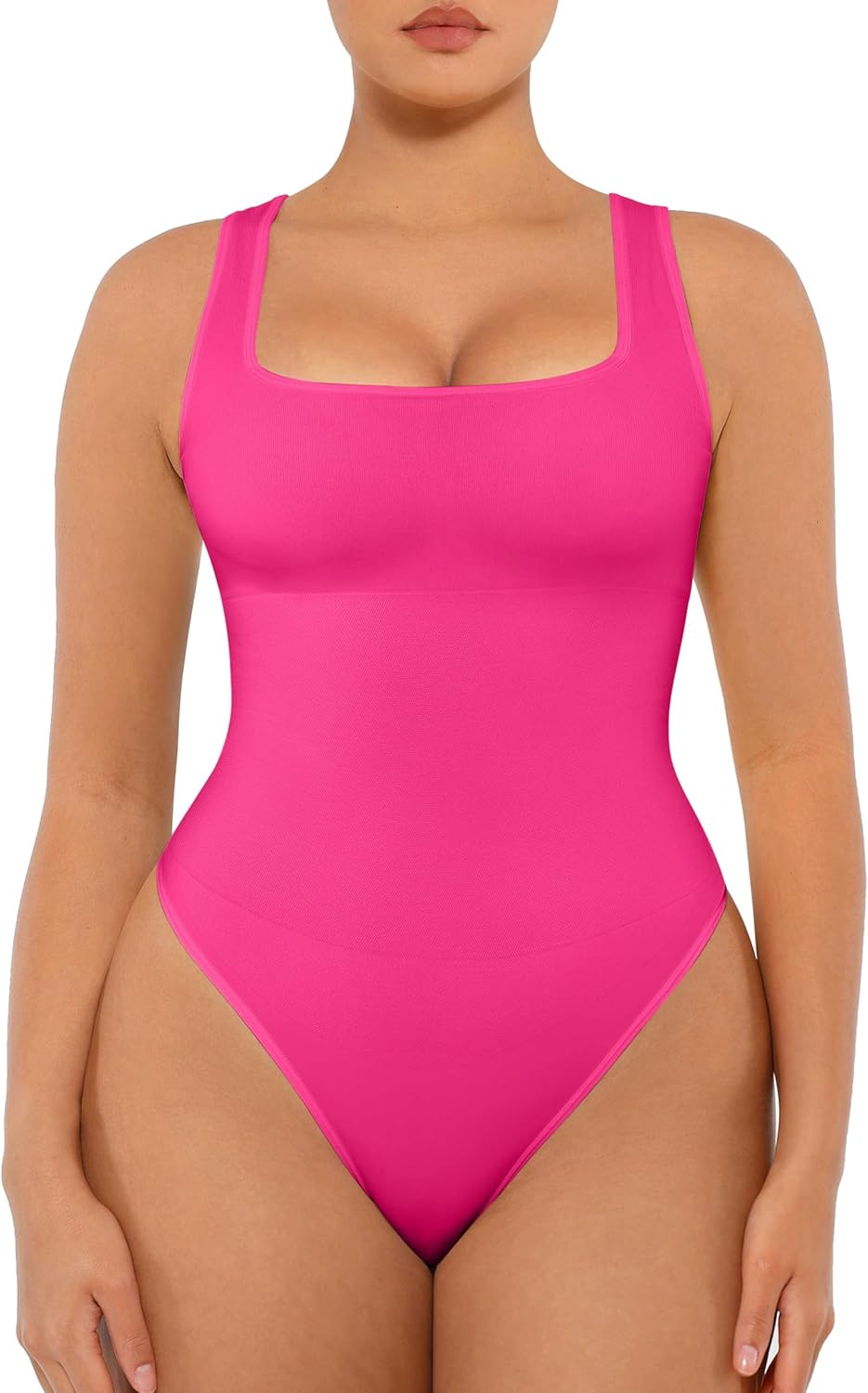 FeelinGirl Bodysuits for Women Seamless Square Neck Tummy Control Compression Thong Shapewear Bodysuit Tank Tops Bodysuit