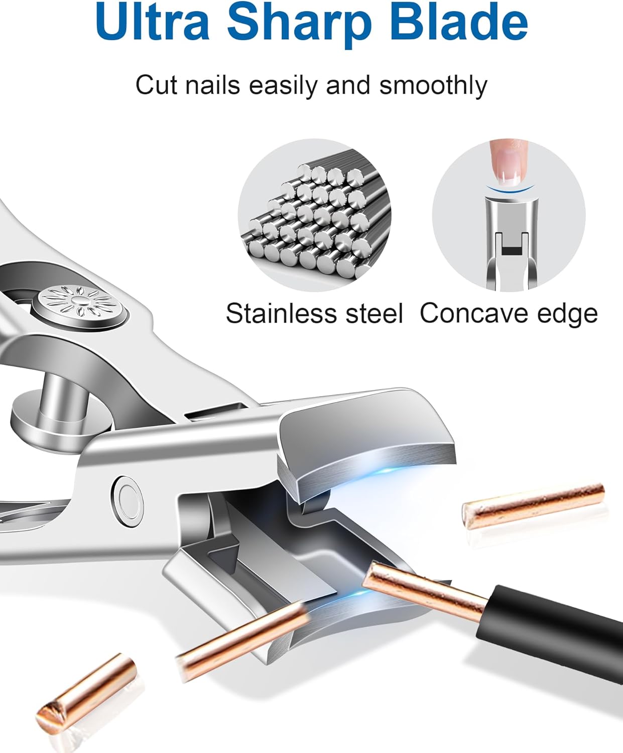 Nail Clippers for Seniors Thick Nails - Sharp Heavy Duty Large Wide Jaw Fingernail and Toenail Clippers with Catcher, for Adults, Men & Women (Silver)