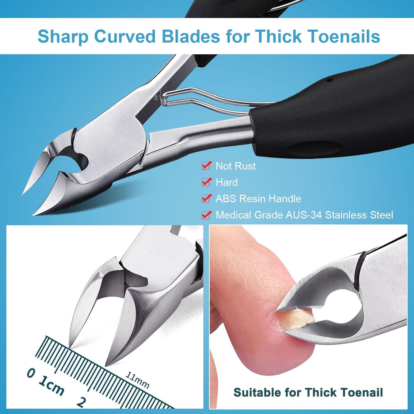 Toenail Clippers, Toe Nail Clippers for Thick Nails, Have Duty Nail Clipper Fingernail Clippers for Thick Nails,Seniors, Men, Women, Super Sharp Curved Blade Grooming Tool