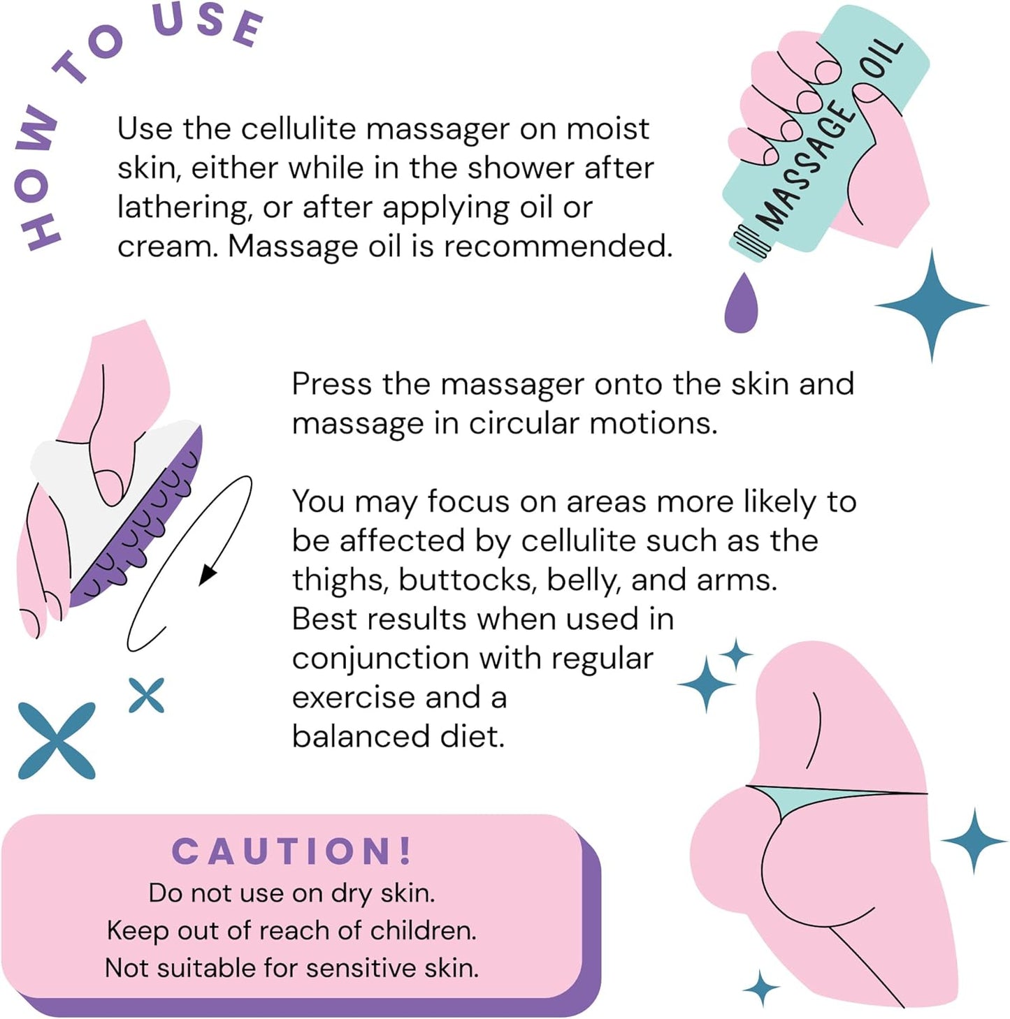 Scala Silicone Cellulite Massager, Bath Shower Scrubber Accessories, Bathroom Toys, Cellulite Remover, Body Massager Tool, Exfoliator, Fat Roller Use with Creams and Oils, Purple