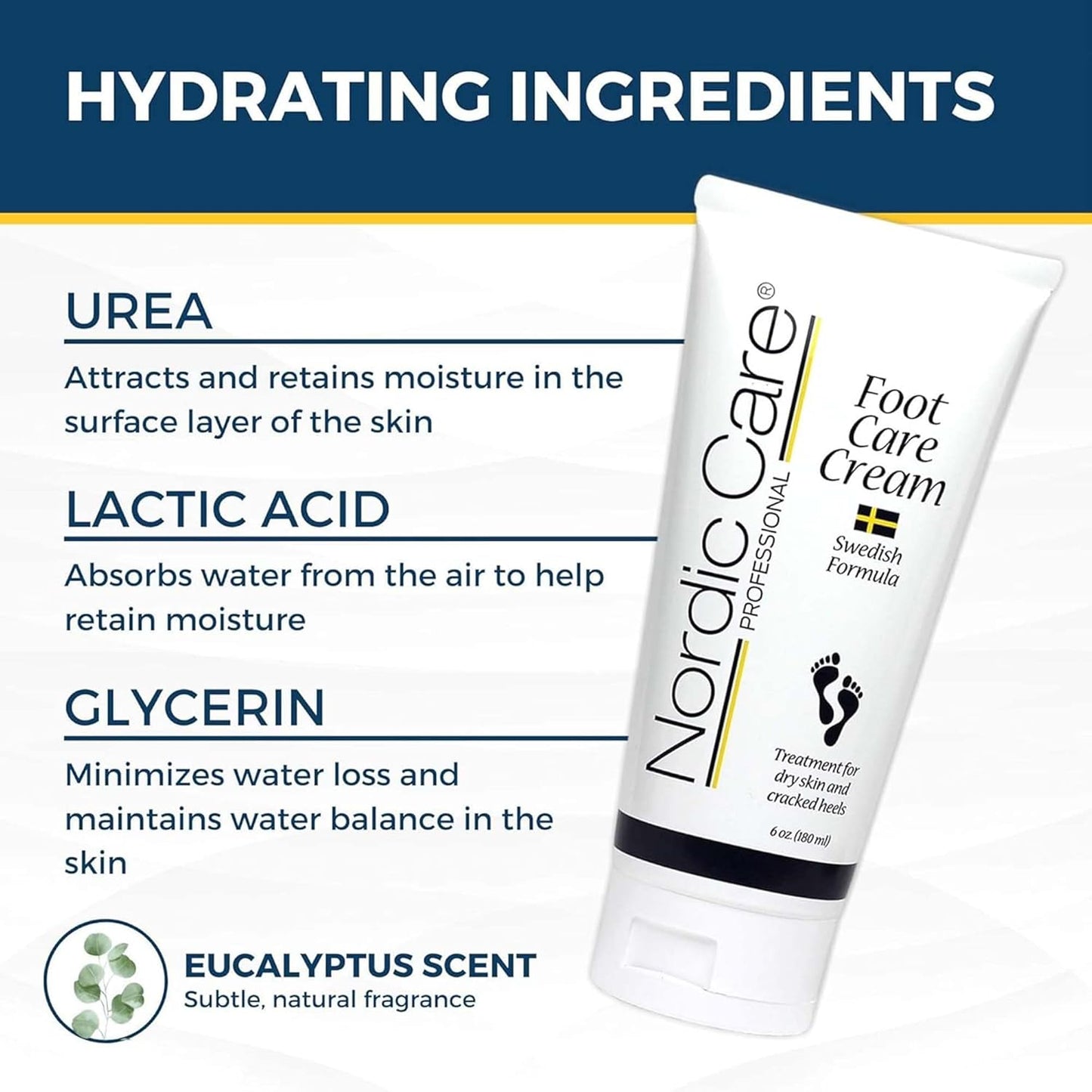 Nordic Care Foot Care Cream - Repairs and Hydrates Dry and Cracked Heels, 10% Urea Cream Treats Severely Dry Feet, Cracked Heels & Callus Removal, Hypoallergenic & Lanolin-free | 6 Oz (Pack of 6)