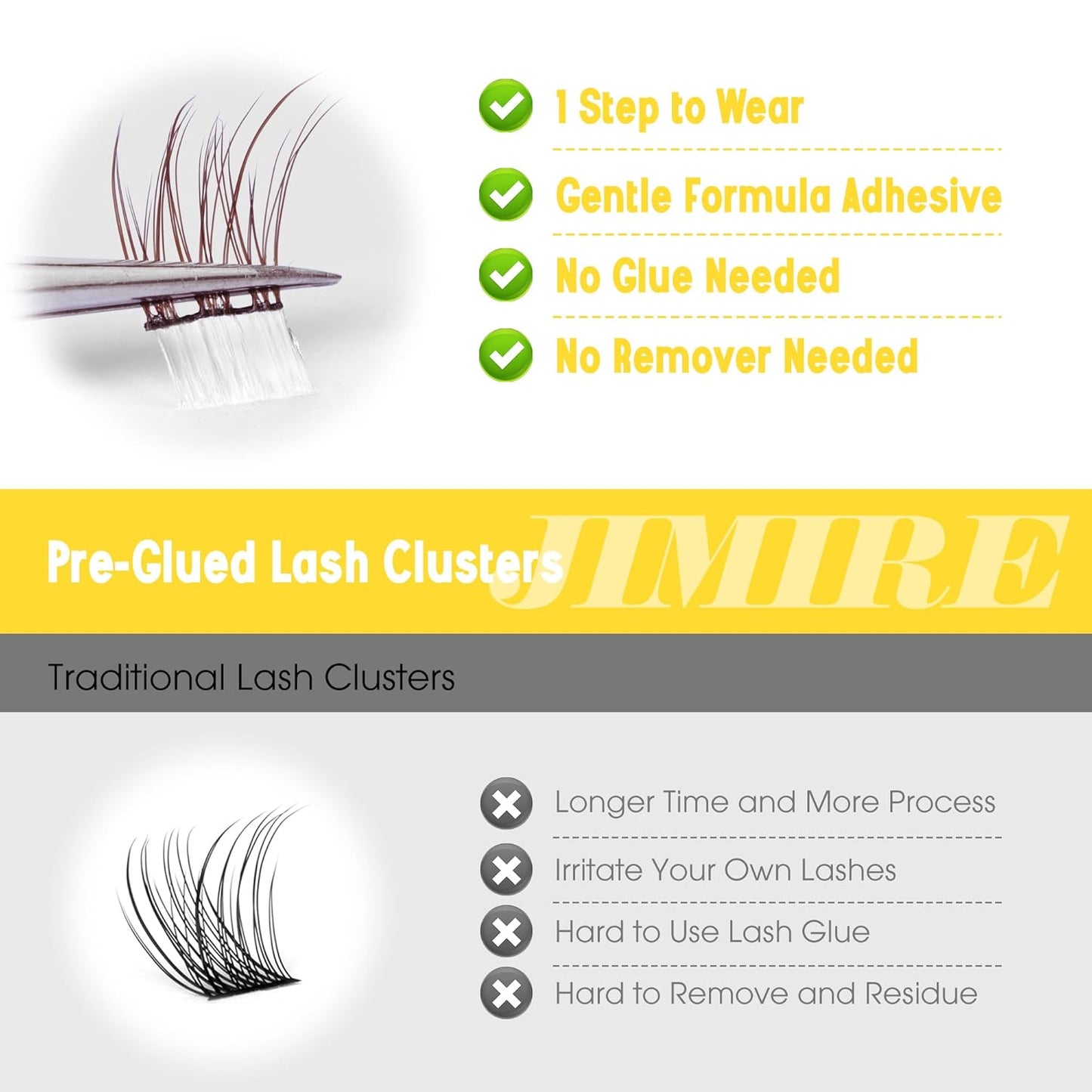 JIMIRE Brown Self-Adhesive Eyelashes - Press on Lash Clusters, Natural Look, Pre-Glued, Wispy 10-12MM Individual Lashes, Clear Band, Reusable Cluster Eyelash Extension