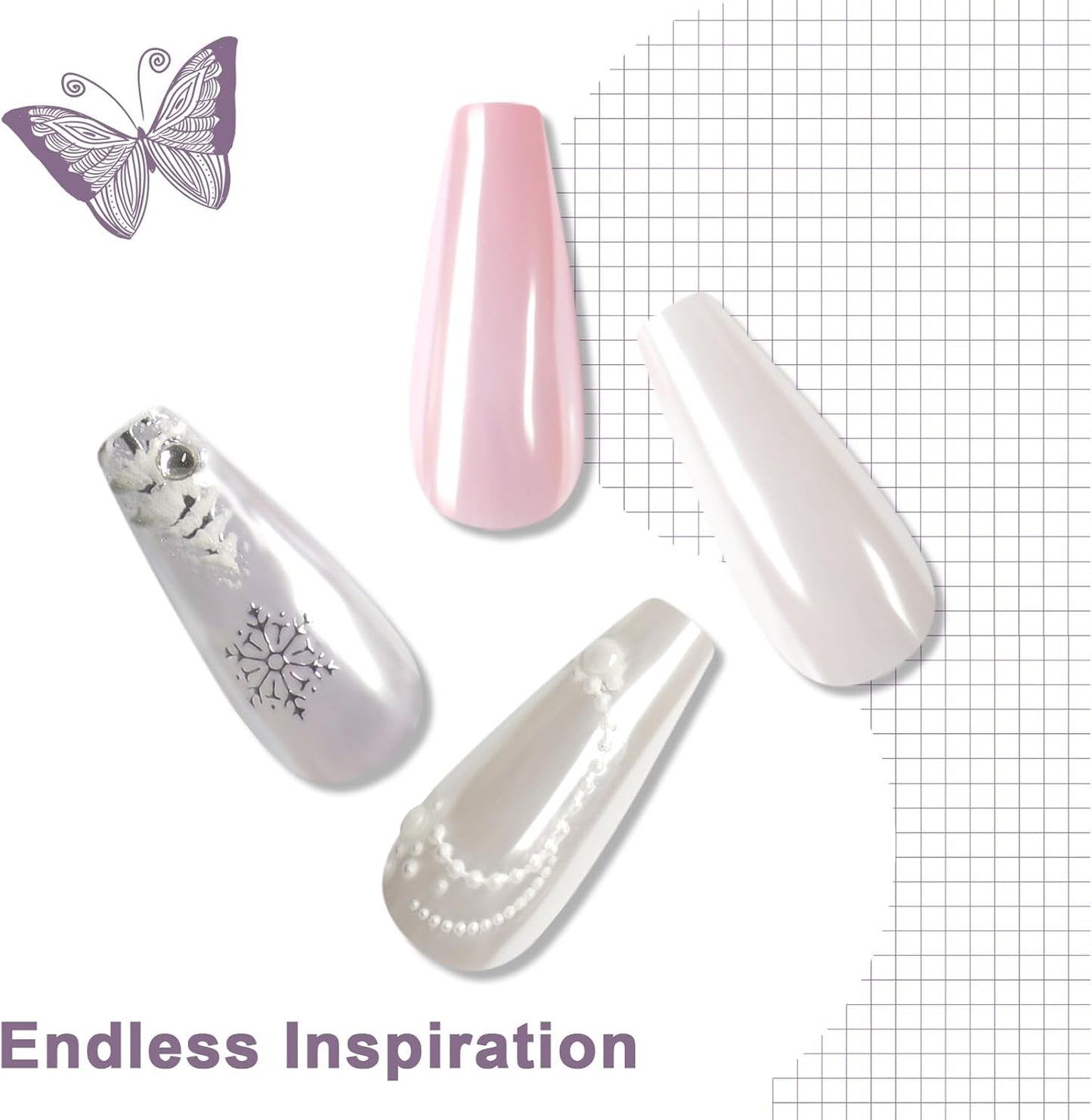 Laza White Chrome Powder Glazed Donut Metallic Effect Pigment Shimmer Mica Iridescent Aurora Glitter Fairy Dust Gel Nail Art Supplies for Techs - Pearlescent White