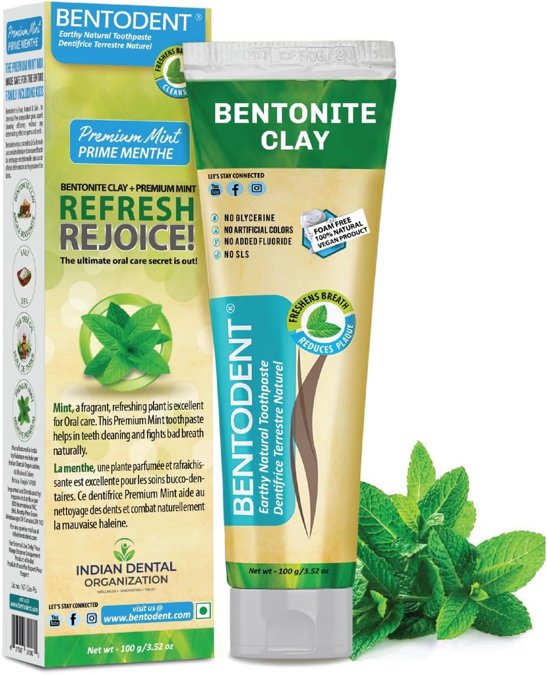 Bentodent Calcium Bentonite Clay Toothpaste Fluoride-Free SLS Free Natural Toothpaste for Family Including Kids (Combo Pack (Mint & Cardamom))