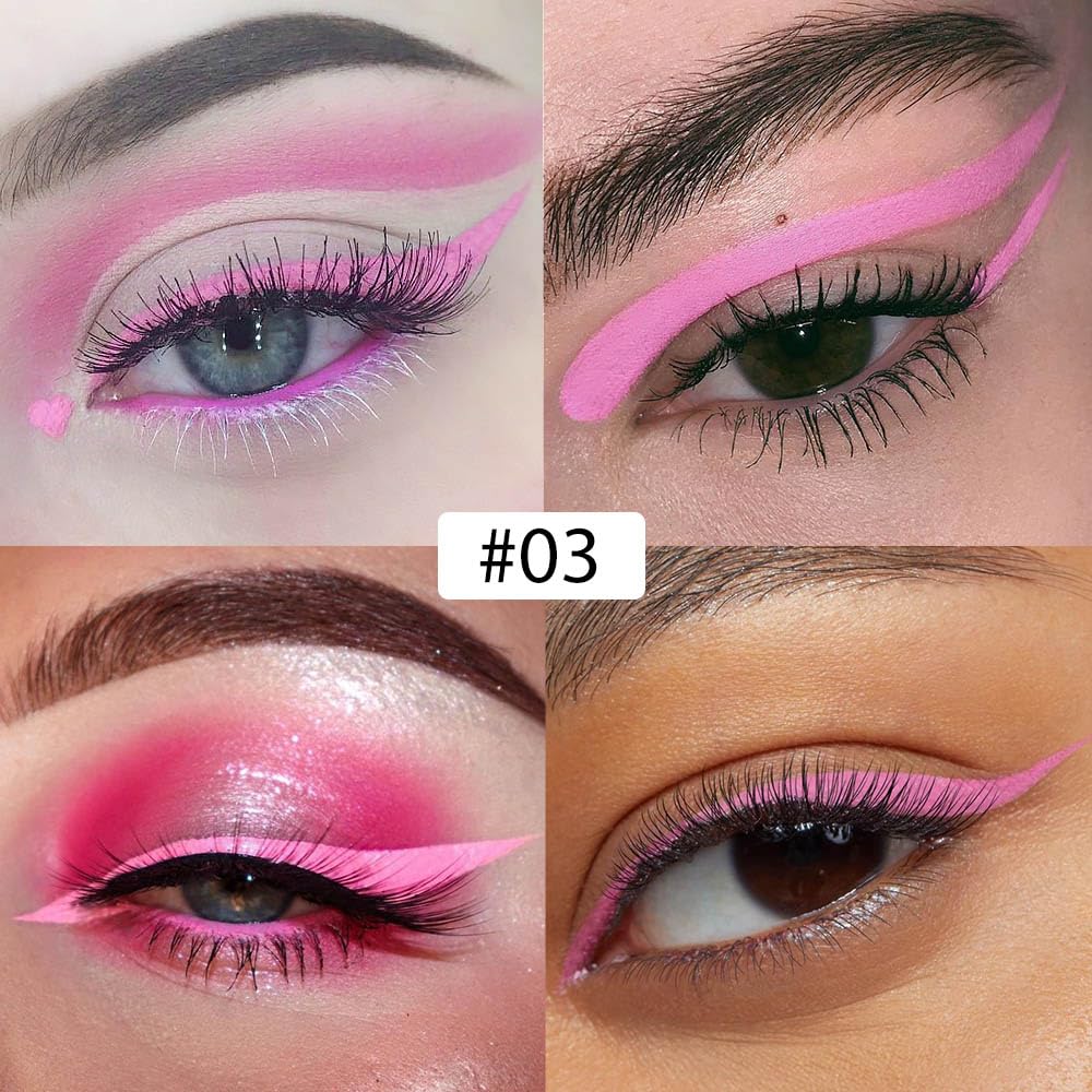 evpct 1Pcs Pink Liquid Eyeliner Makeup Waterproof Pink Eye Liners for Women, Eyes Wing Eyeliner Stamps Shapes Colored Eyeliner delineador de ojos a prueba de agua contra el agua blanco para ojos