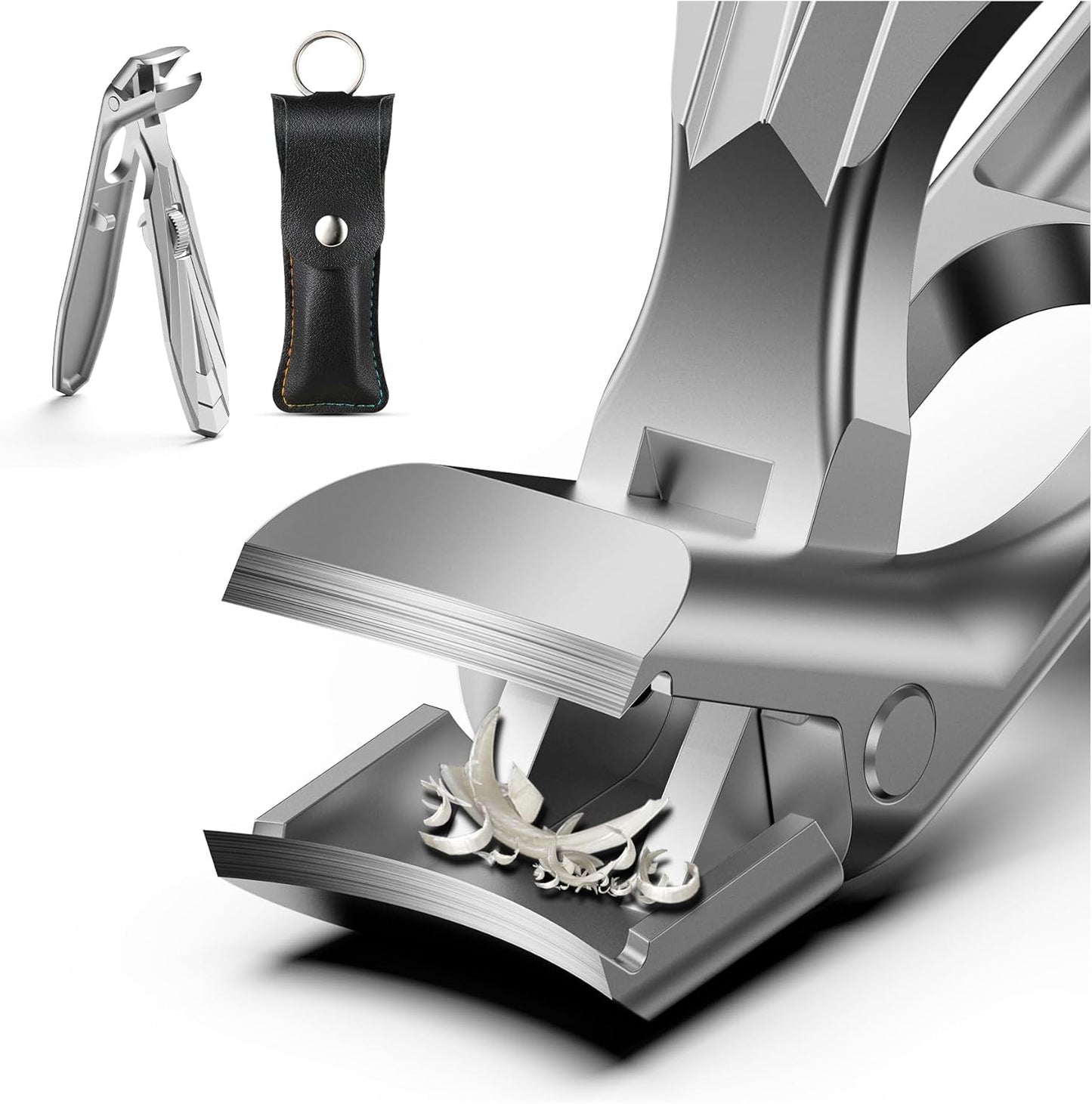 FERYES Curved Head Toe Nail Clippers for Thick Nails for Seniors - Ergonomic Senior-Friendly Finger Nail Clippers with Catcher, Sharp Toenail Clipper for Thick Toenails with Safety Locker (Sliver)