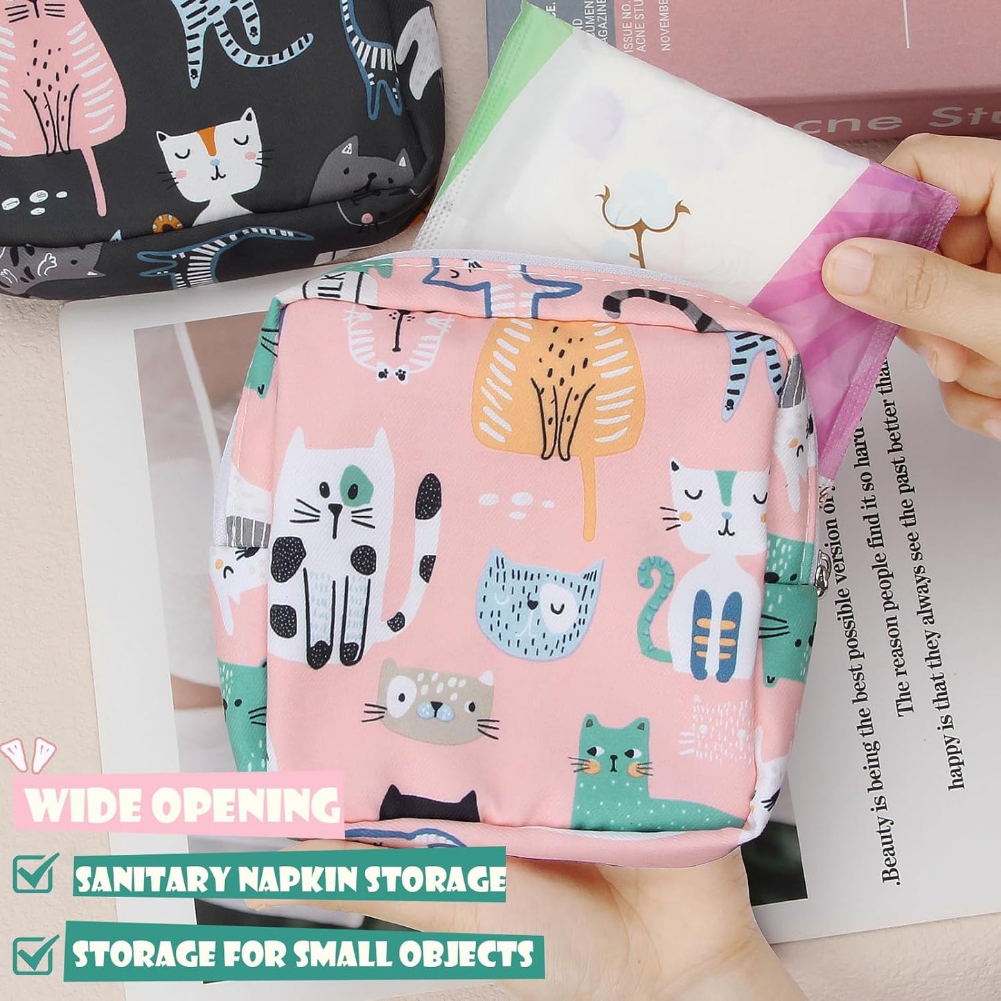 Desing Wish Sanitary Pad Storage Bag Portable Period Bag for Teen Pads/Sanitary Napkins/Small Tampons, Sanitary Napkin Storage Bag First Period Gifts for Teen Girls (Small Orchid)