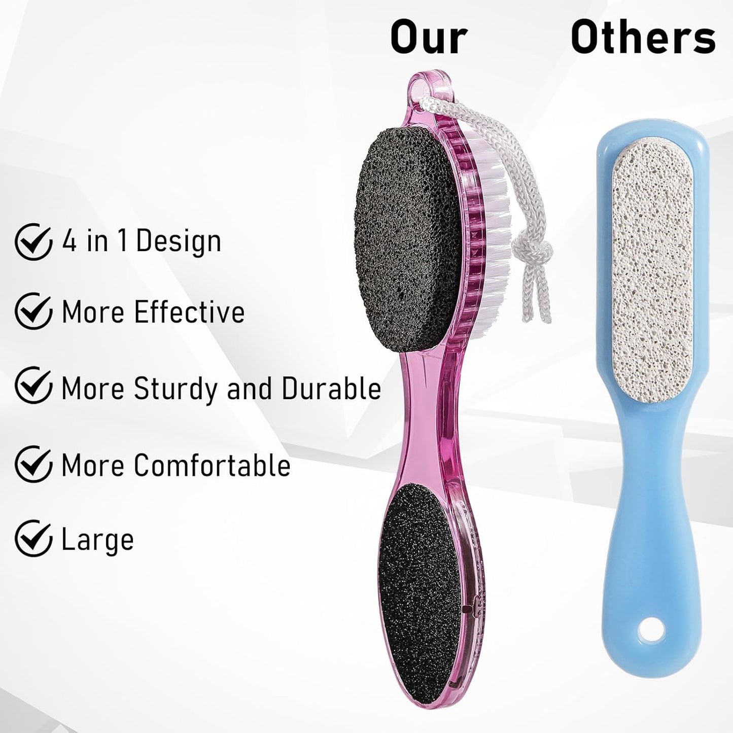 Pumice Stone Brush for Feet 4 in 1, Foot File Callus Remover, Foot Rasp and Sand Paper Pedicure Tools with Handle, Shower Foot Scrubber, Soft Smooth Feet for Home Foot Care,4 Pack