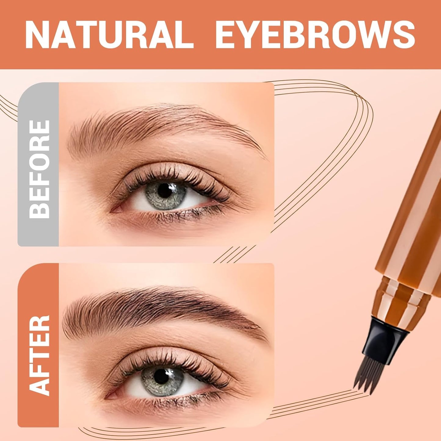 2025 New Magic Eyebrow Pencil, 3D Waterproof 4 Tipped Precise Brow Pen Microblading Eyebrow Pencil Contouring Pen Fine Stroke Microblading Creates Natural (Black)