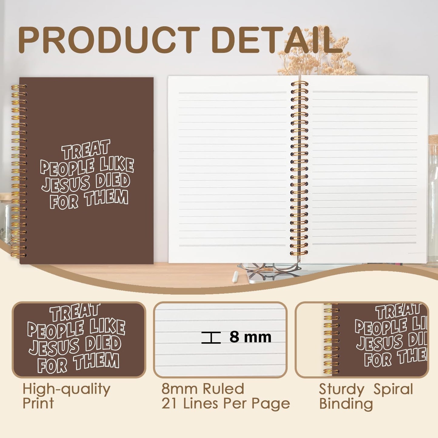 Christian Spiral Journal Notebook 5.5x8.3in, Bible Scripture Journal for Woman, Christian Gifts for Women, Treat People Like Jesus Religious Notebooks for Note Taking, Hardcover Notebook